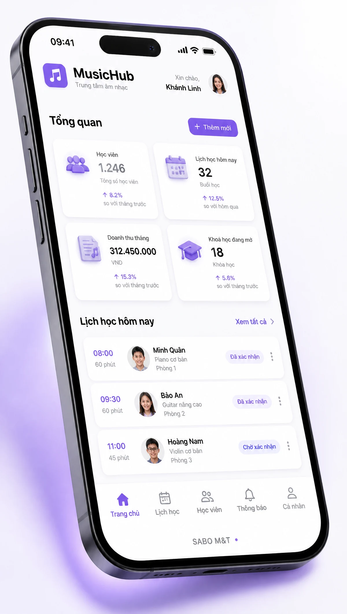 Giao diện mobile trung tâm âm nhạc — màn 1