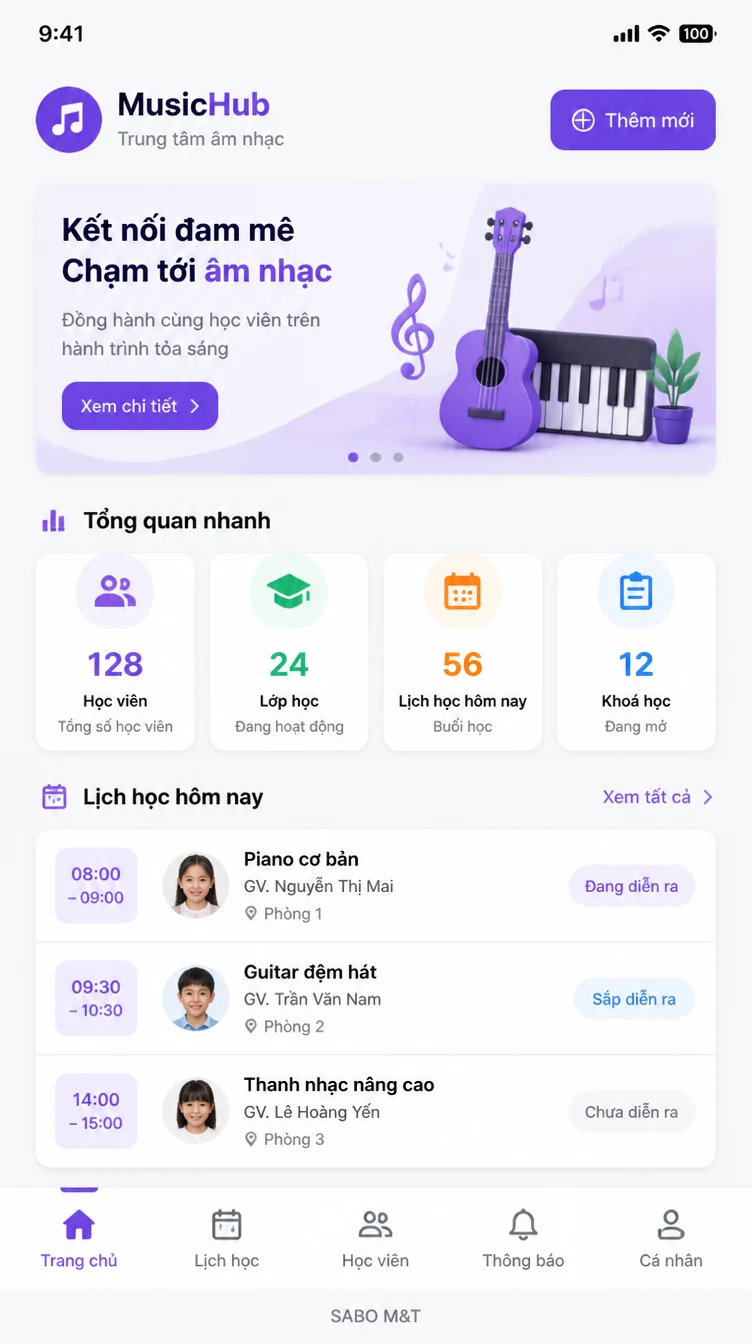 Giao diện mobile trung tâm âm nhạc — màn 6