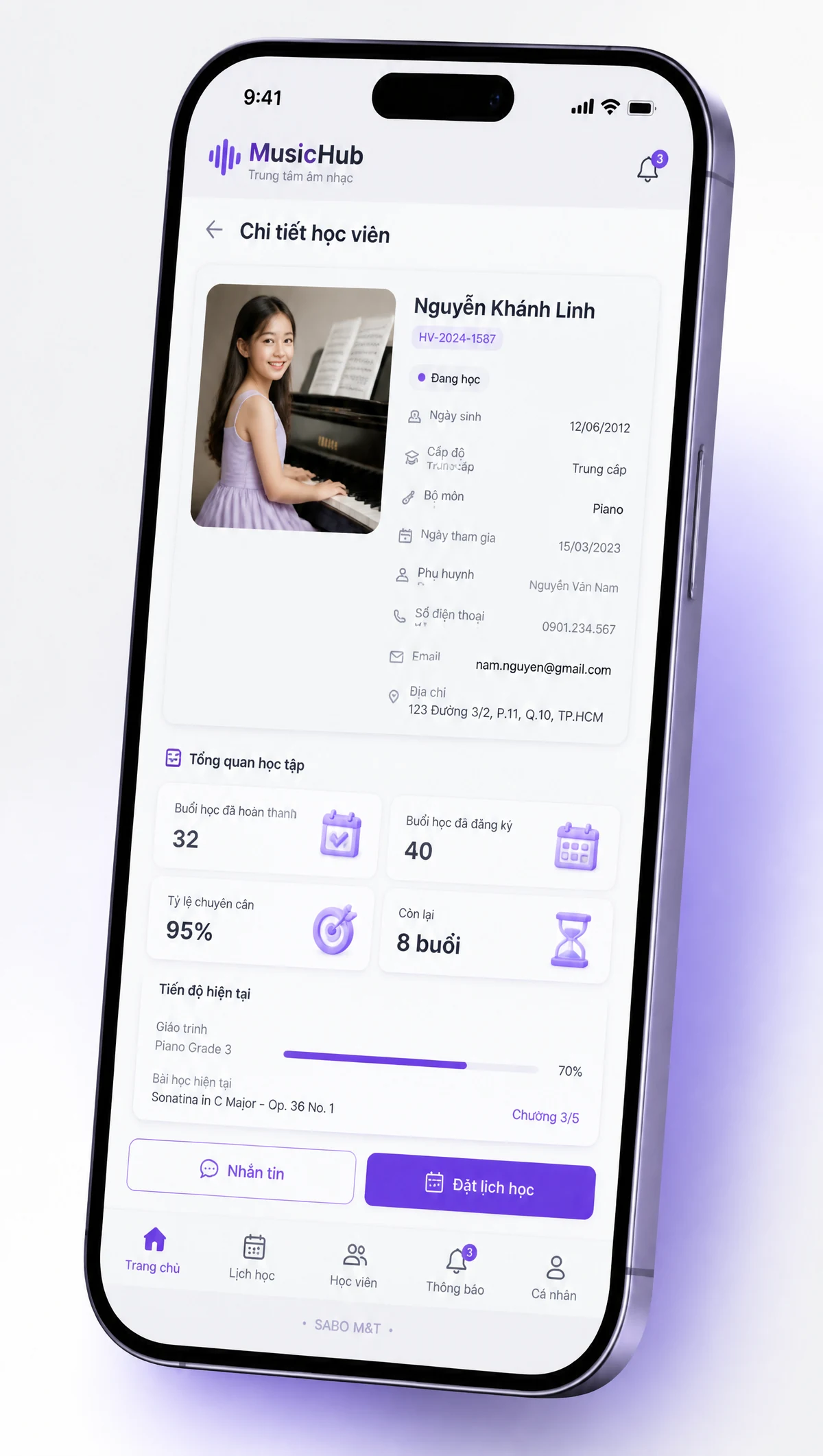 Giao diện mobile trung tâm âm nhạc — màn 3