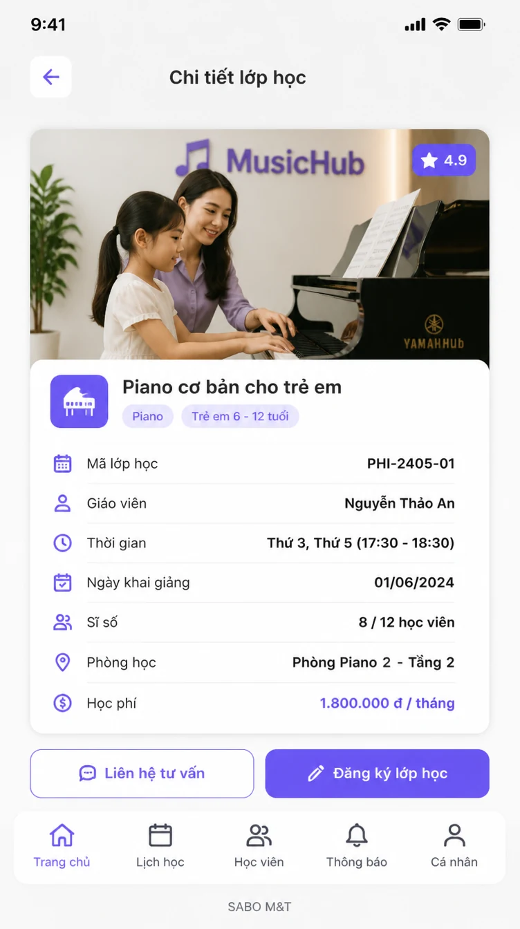 Giao diện mobile trung tâm âm nhạc — màn 8