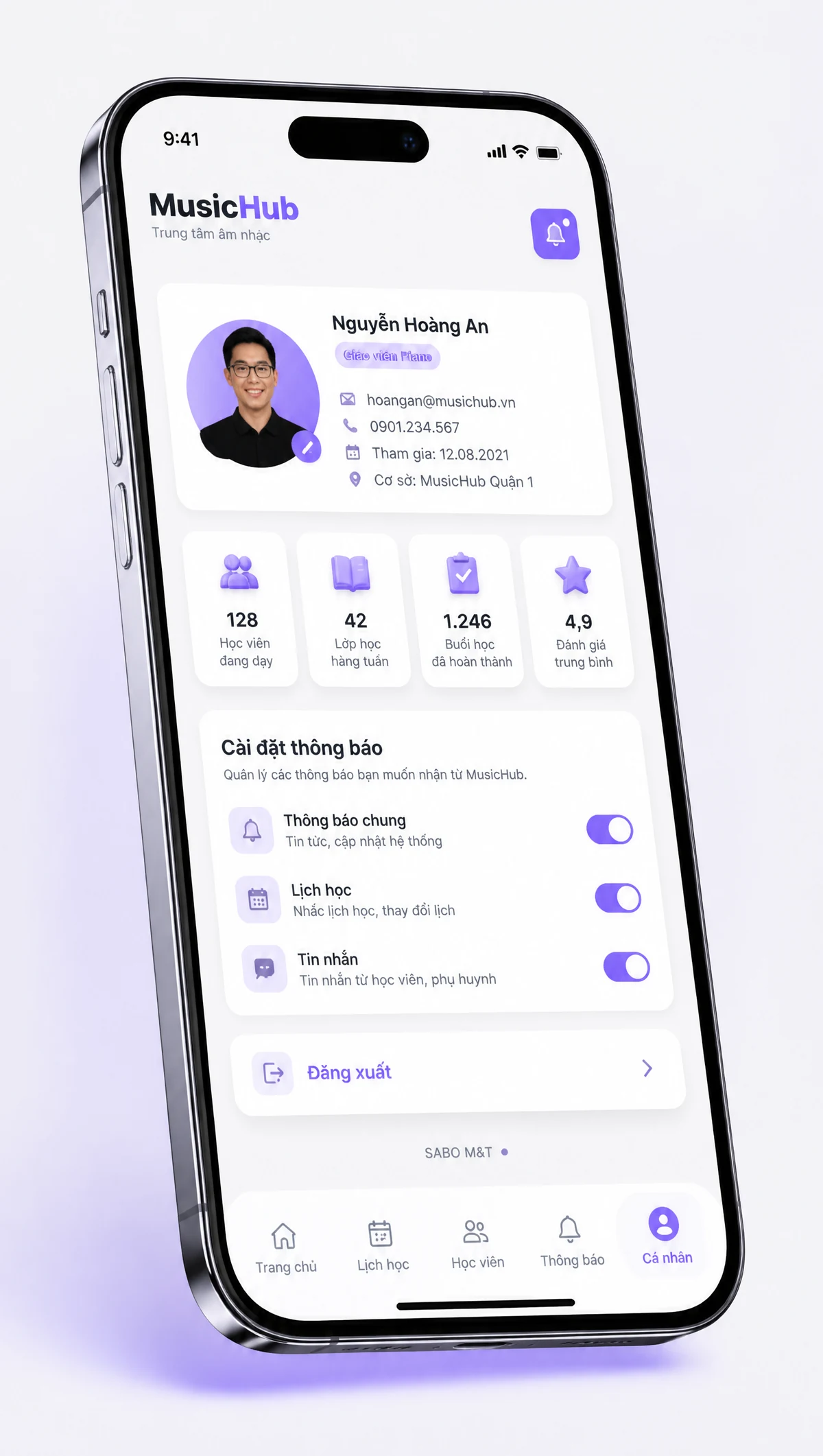 Giao diện mobile trung tâm âm nhạc — màn 5