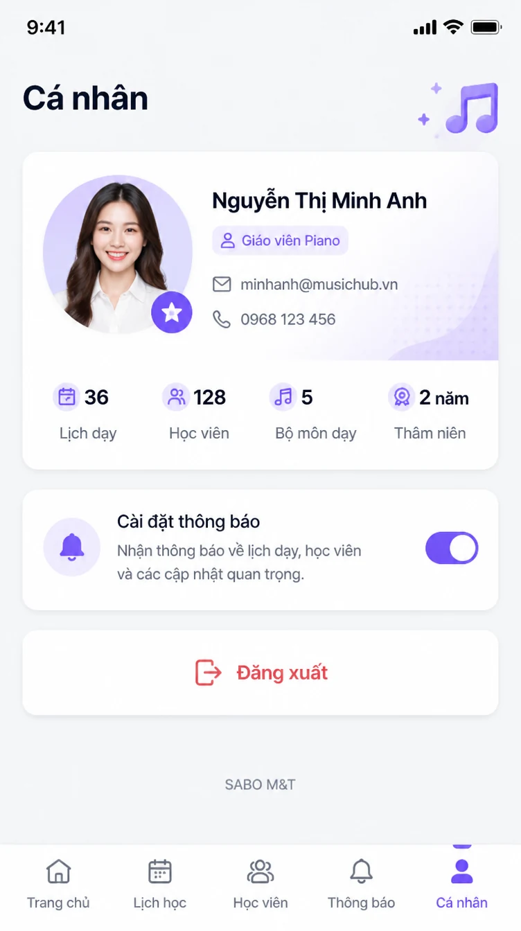 Giao diện mobile trung tâm âm nhạc — màn 10