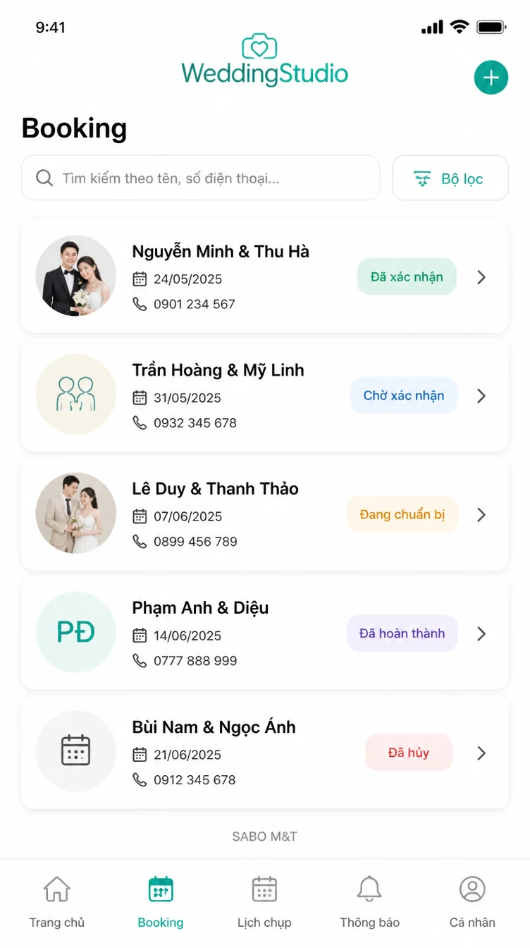 Giao diện mobile studio chụp ảnh cưới — màn 7