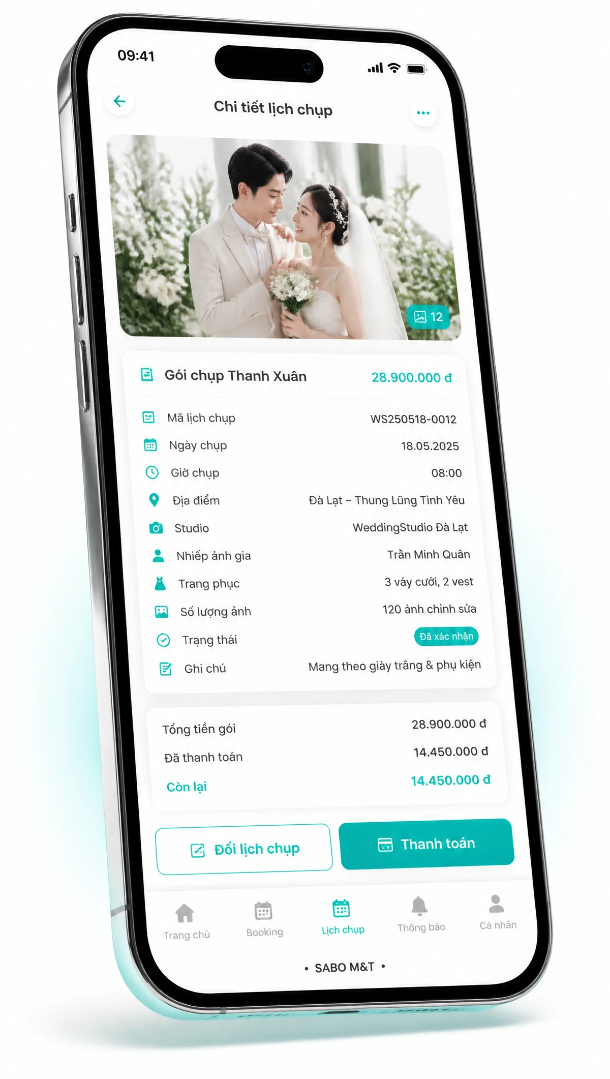 Giao diện mobile studio chụp ảnh cưới — màn 3