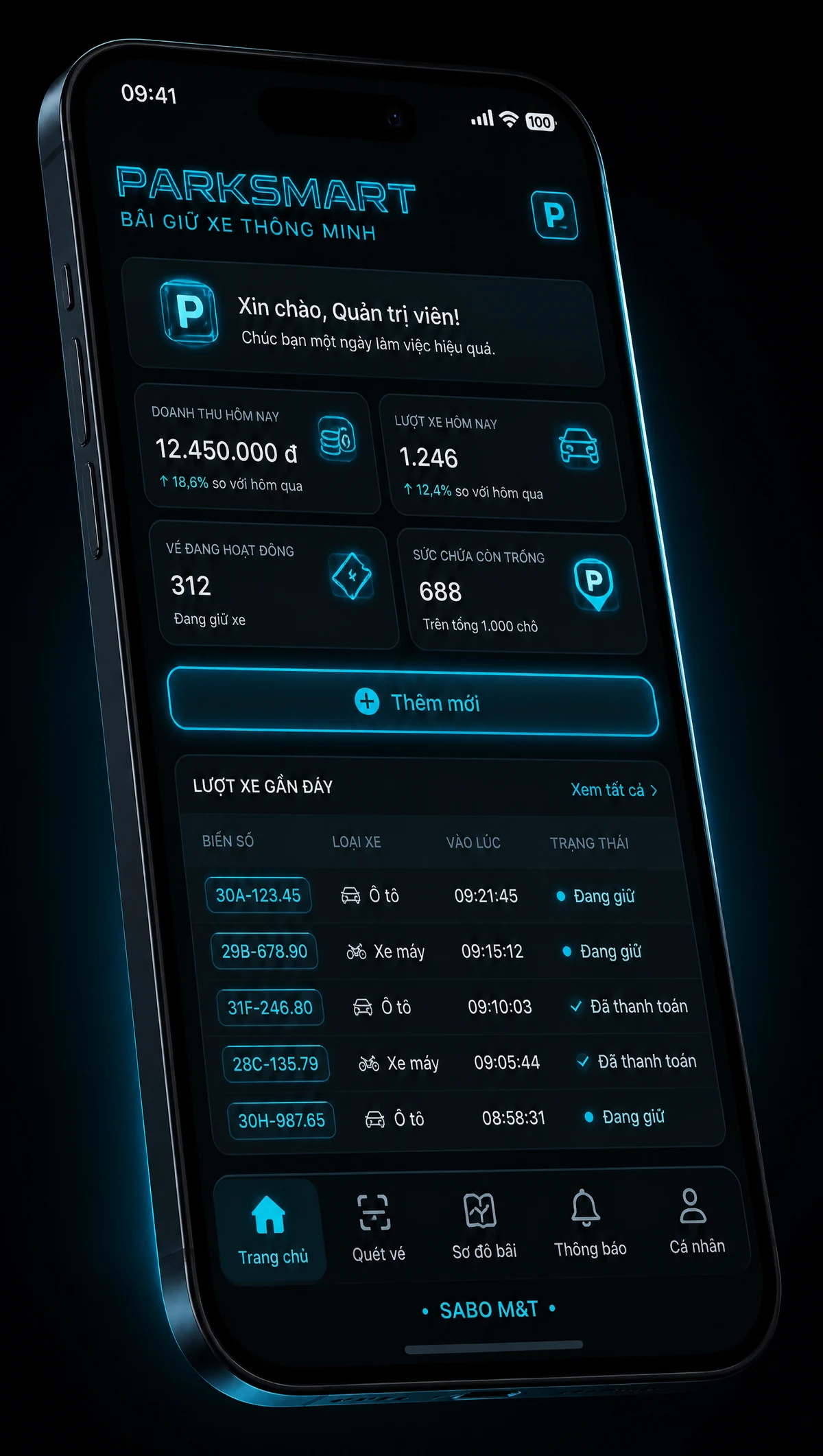 Giao diện mobile bãi giữ xe thông minh — màn 1