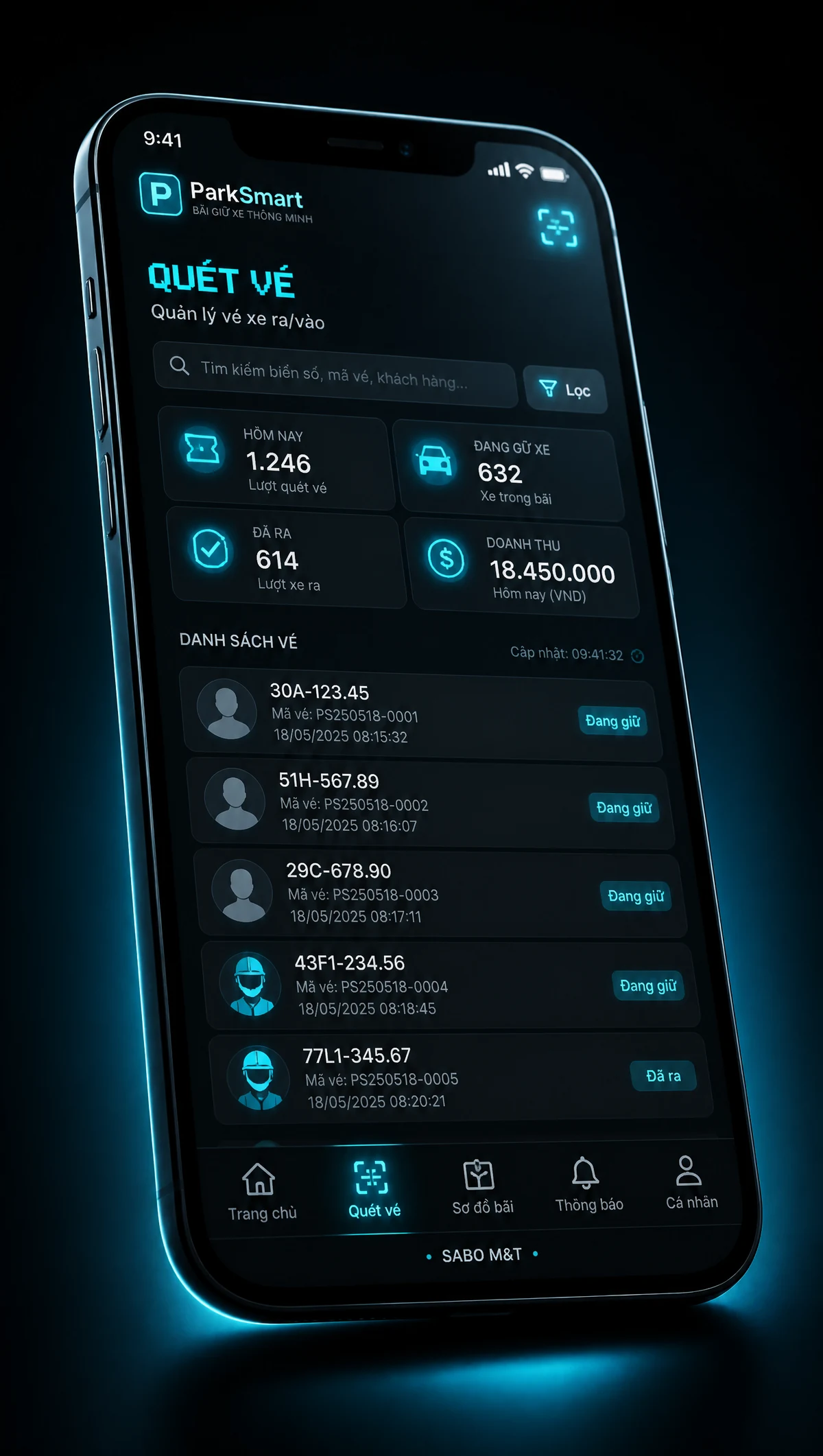 Giao diện mobile bãi giữ xe thông minh — màn 2