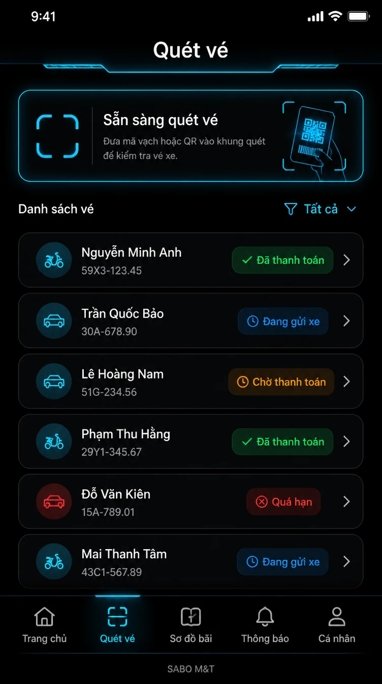 Giao diện mobile bãi giữ xe thông minh — màn 7