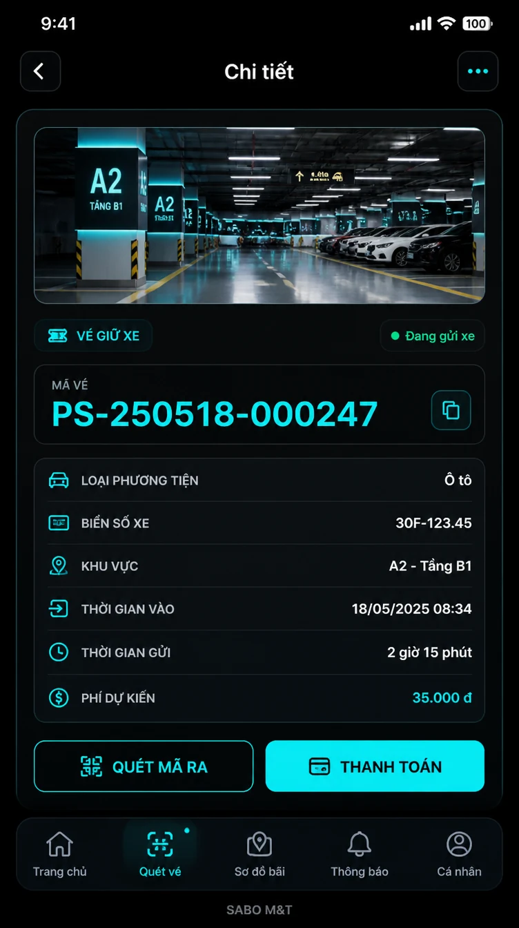Giao diện mobile bãi giữ xe thông minh — màn 8