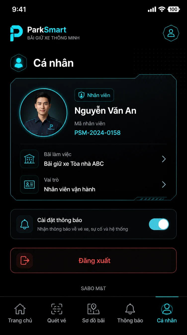 Giao diện mobile bãi giữ xe thông minh — màn 10