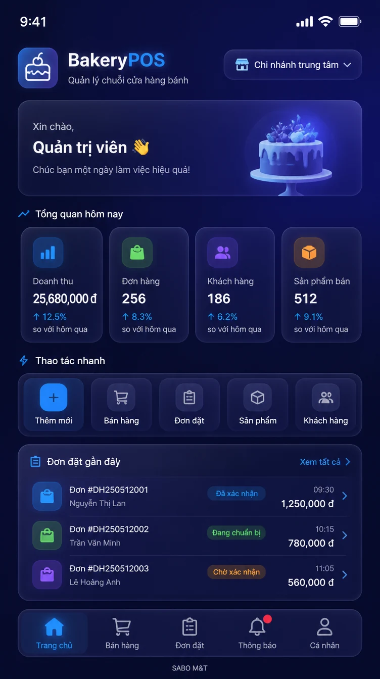 Giao diện mobile chuỗi cửa hàng bánh — màn 6