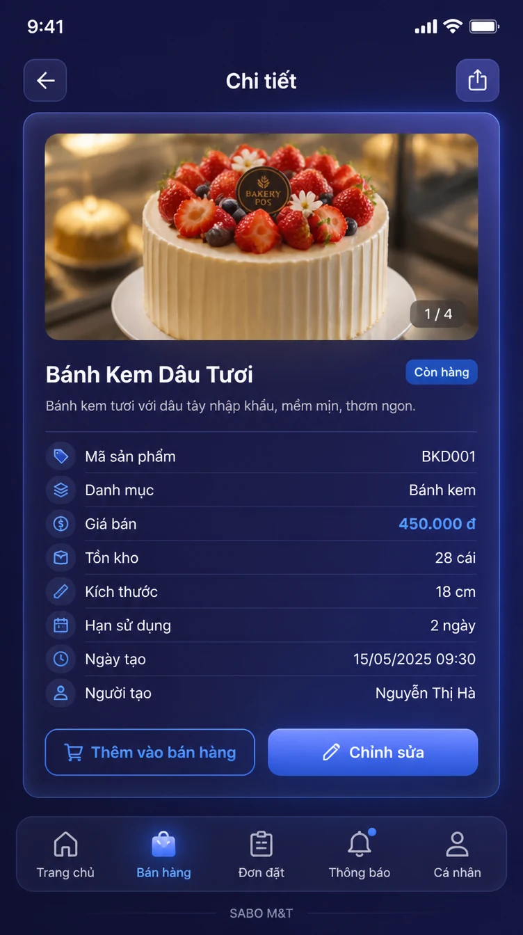 Giao diện mobile chuỗi cửa hàng bánh — màn 8