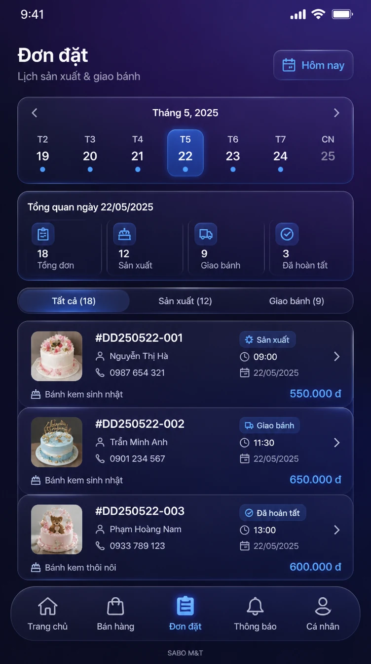 Giao diện mobile chuỗi cửa hàng bánh — màn 9
