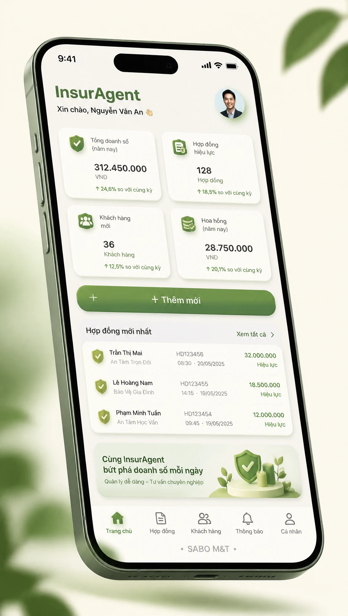 Giao diện mobile đại lý bảo hiểm — màn 1