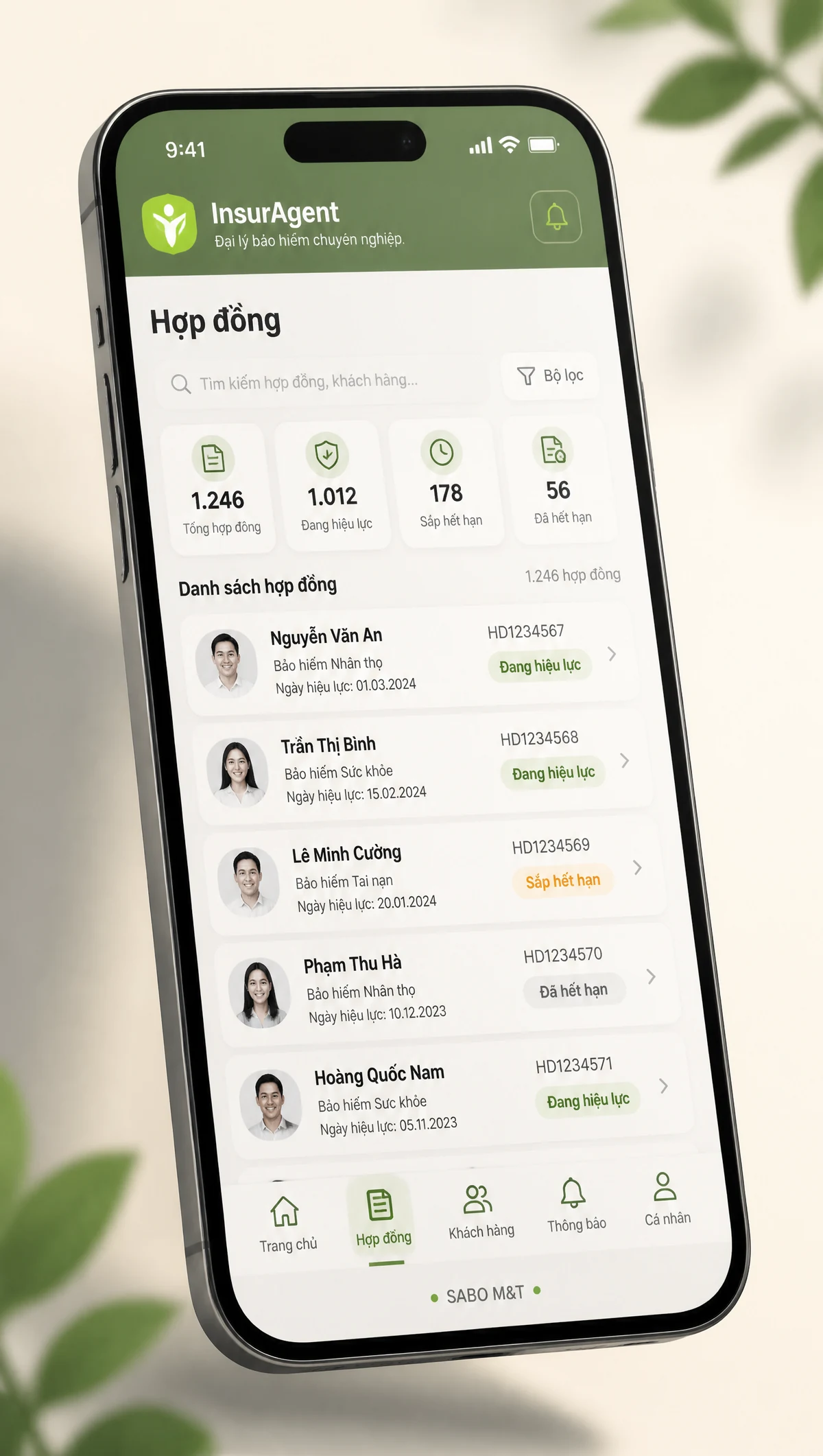 Giao diện mobile đại lý bảo hiểm — màn 2