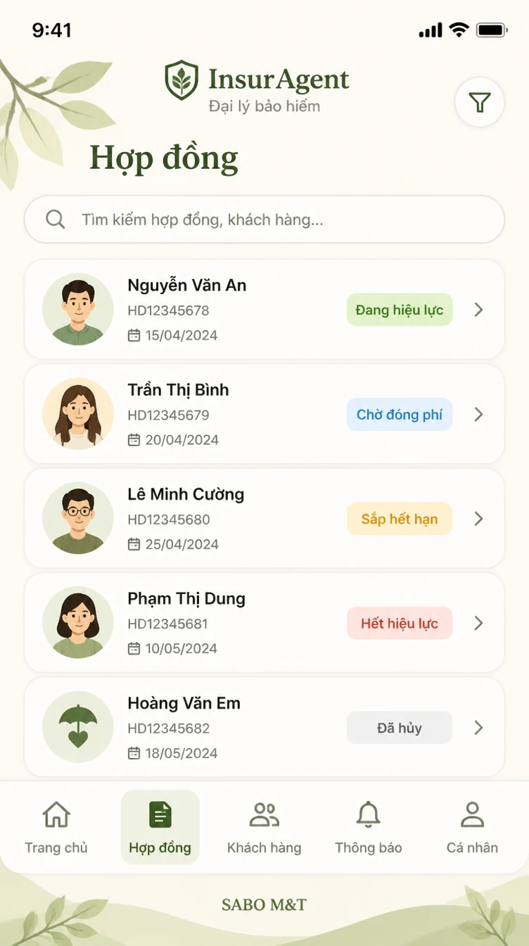 Giao diện mobile đại lý bảo hiểm — màn 7