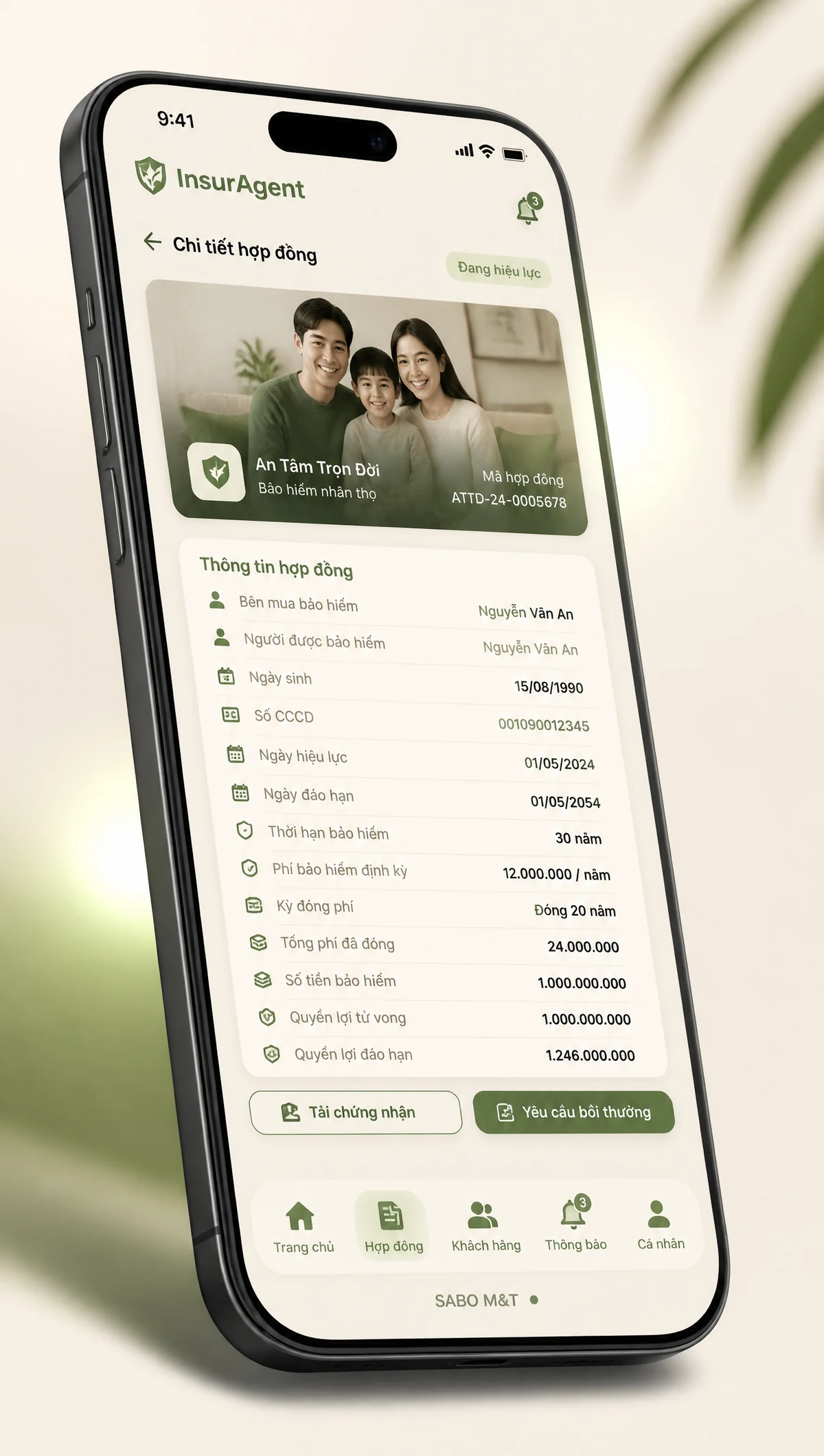 Giao diện mobile đại lý bảo hiểm — màn 3