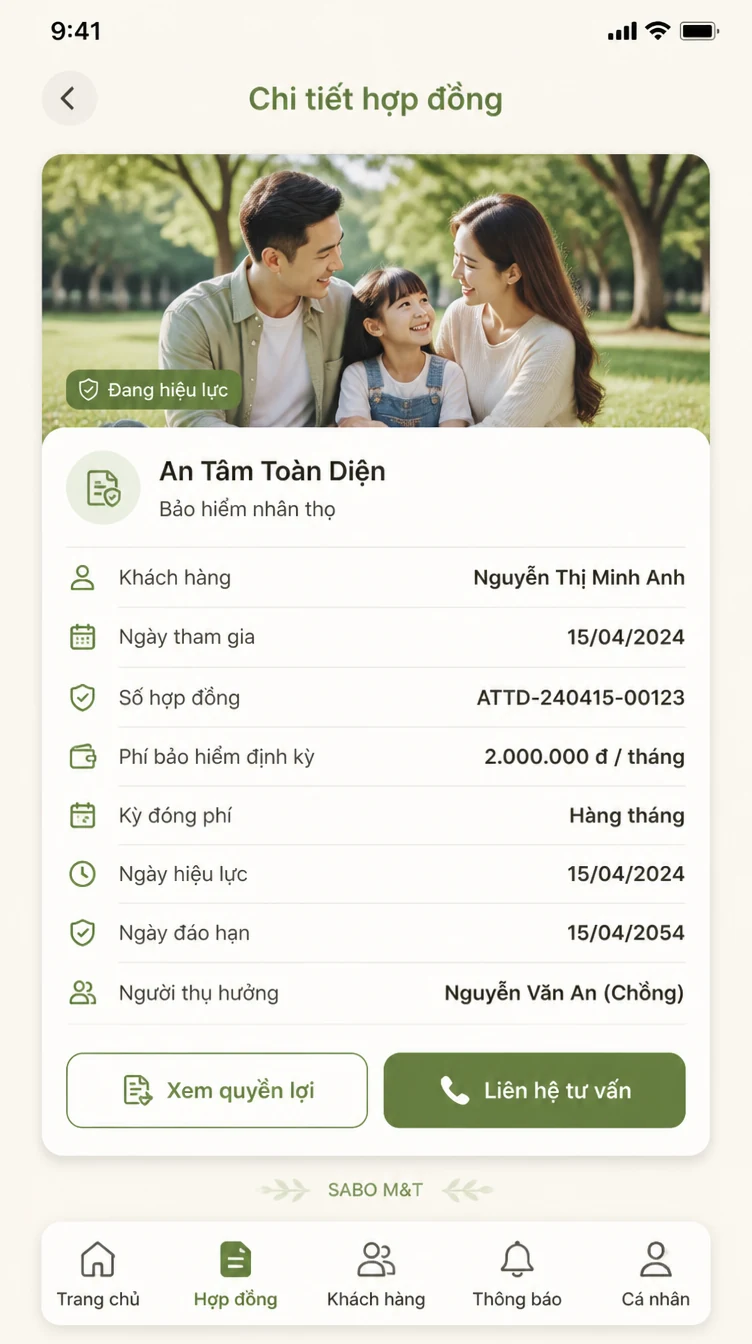 Giao diện mobile đại lý bảo hiểm — màn 8