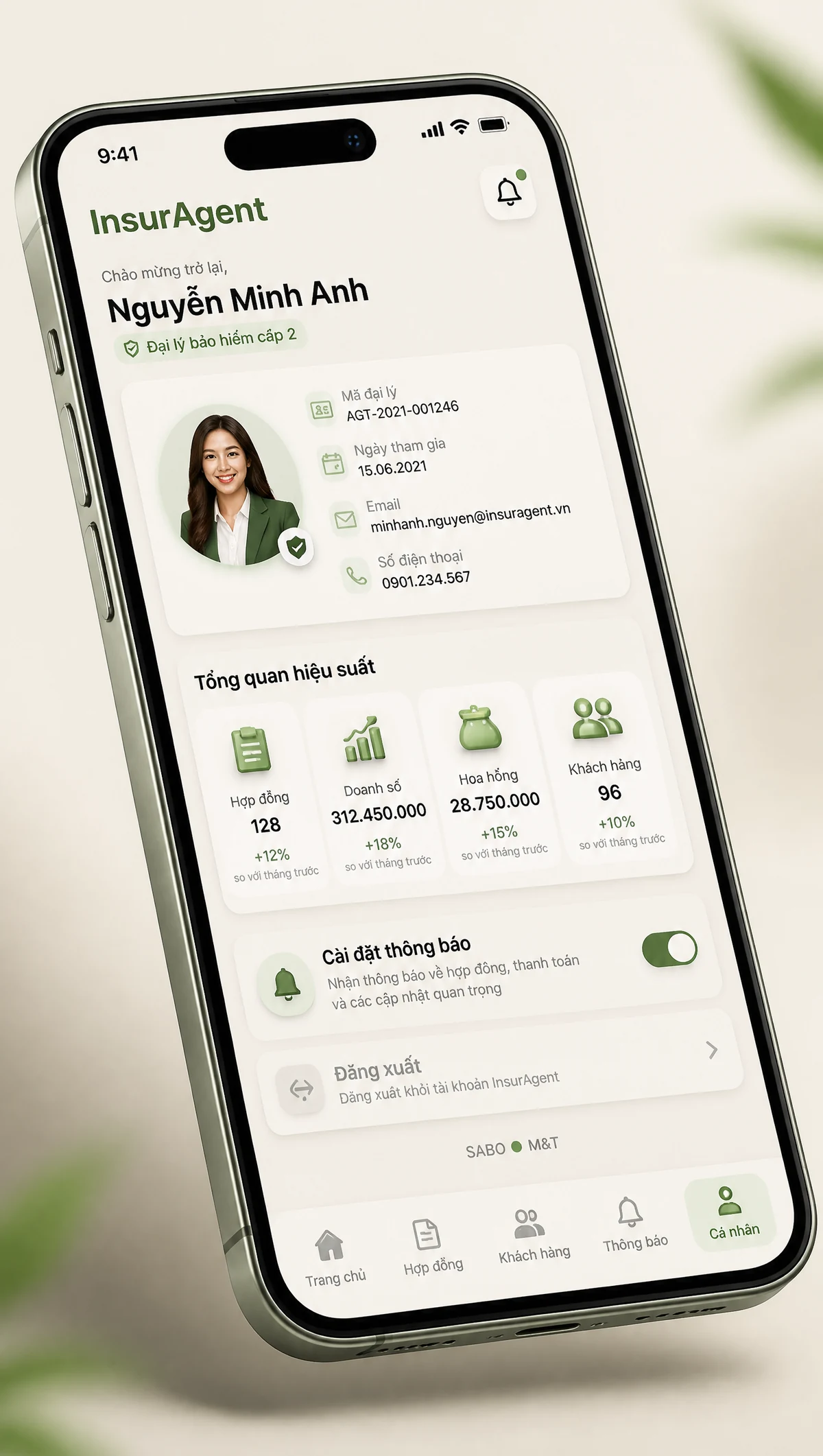 Giao diện mobile đại lý bảo hiểm — màn 5