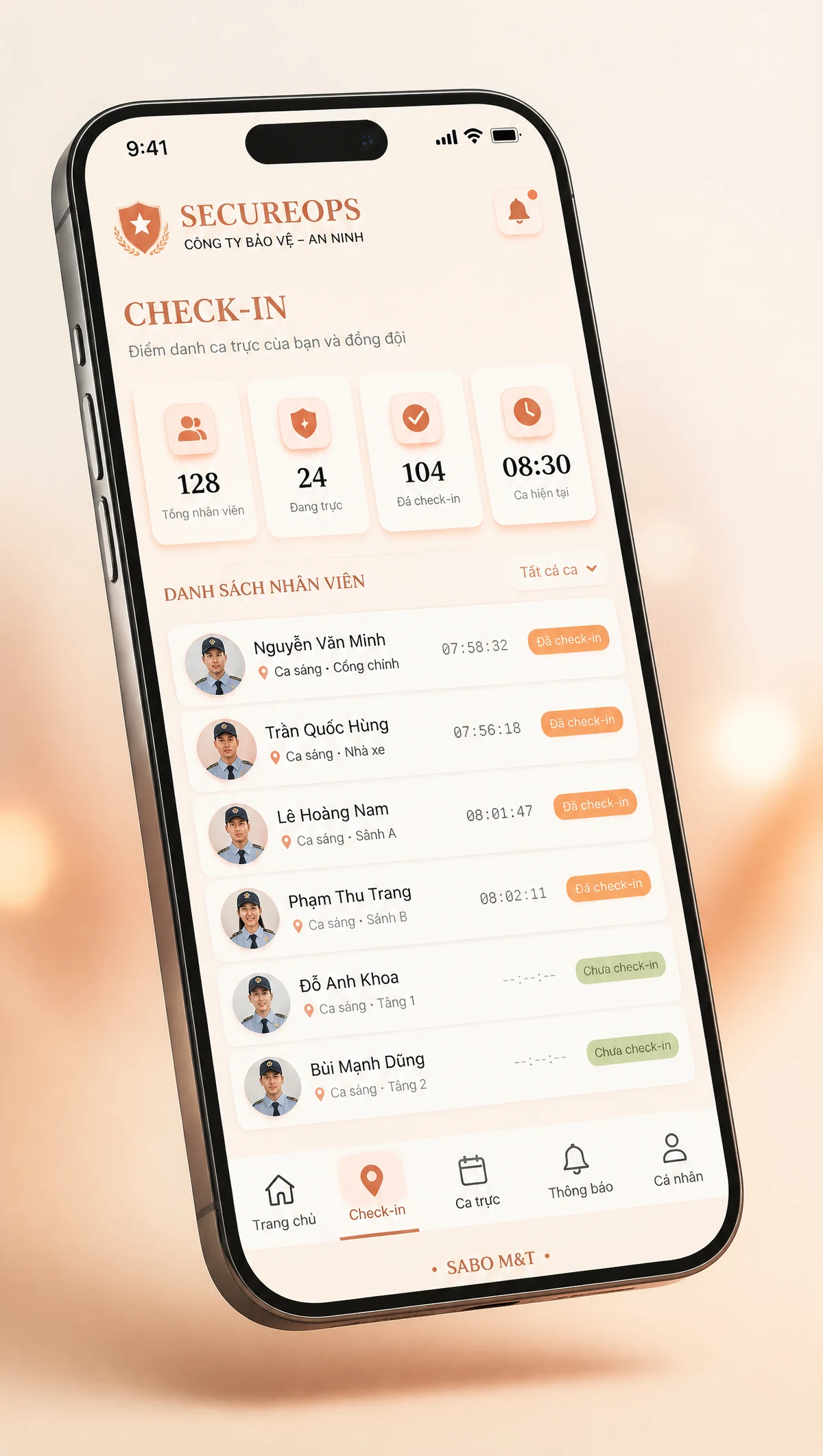 Giao diện mobile công ty bảo vệ – an ninh — màn 2