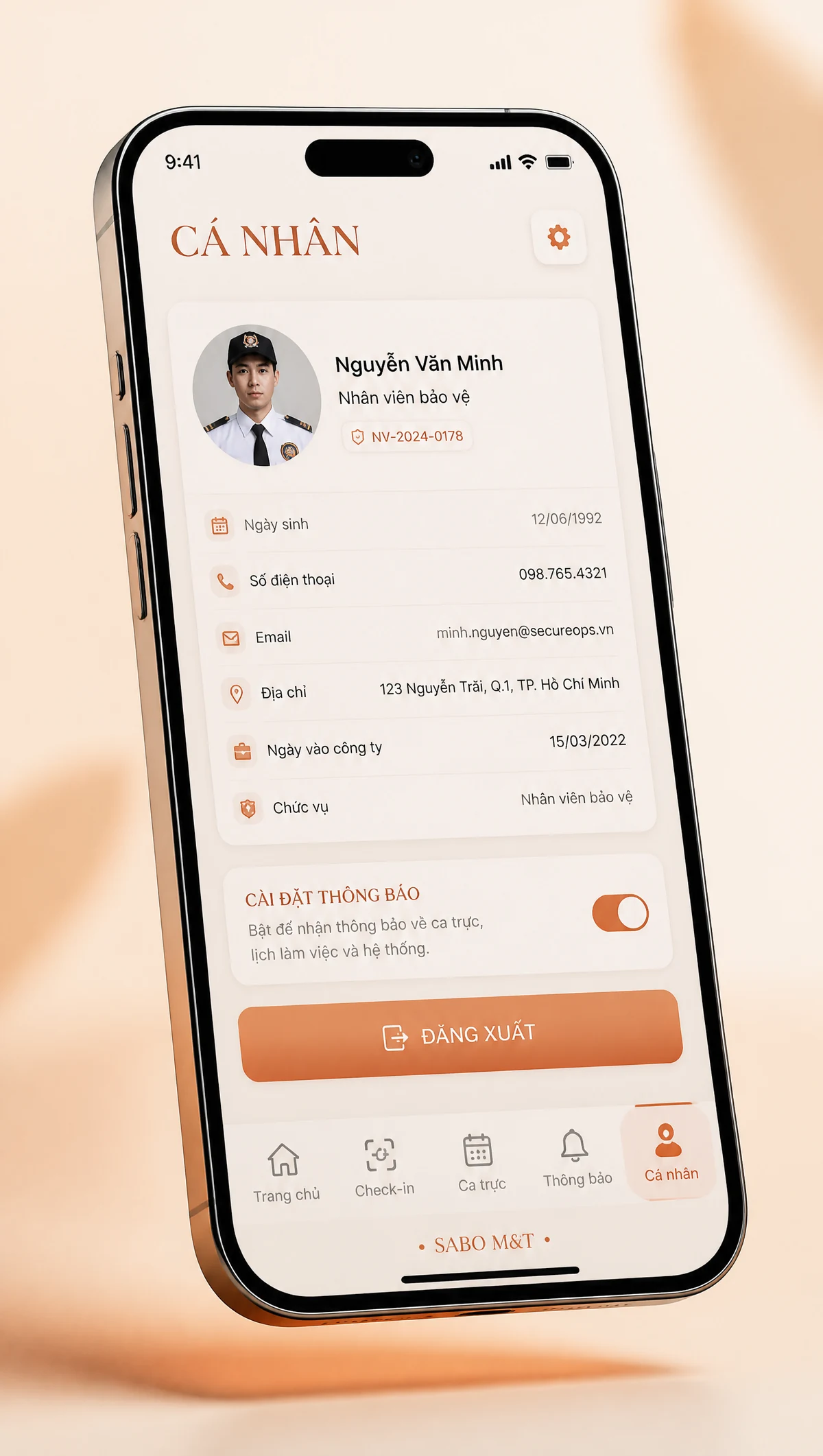 Giao diện mobile công ty bảo vệ – an ninh — màn 5