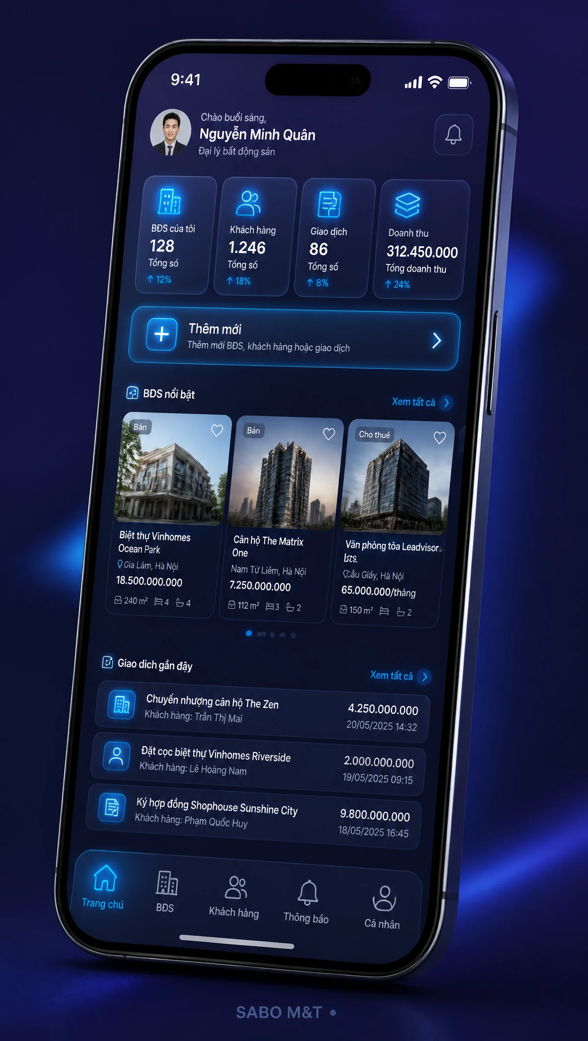 Giao diện mobile đại lý bất động sản — màn 1