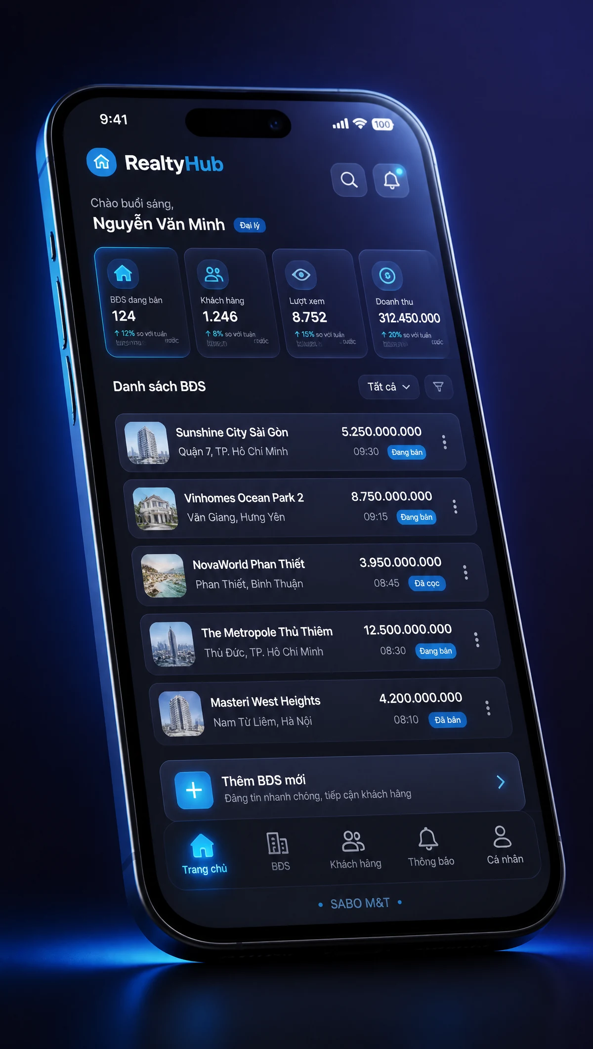 Giao diện mobile đại lý bất động sản — màn 2