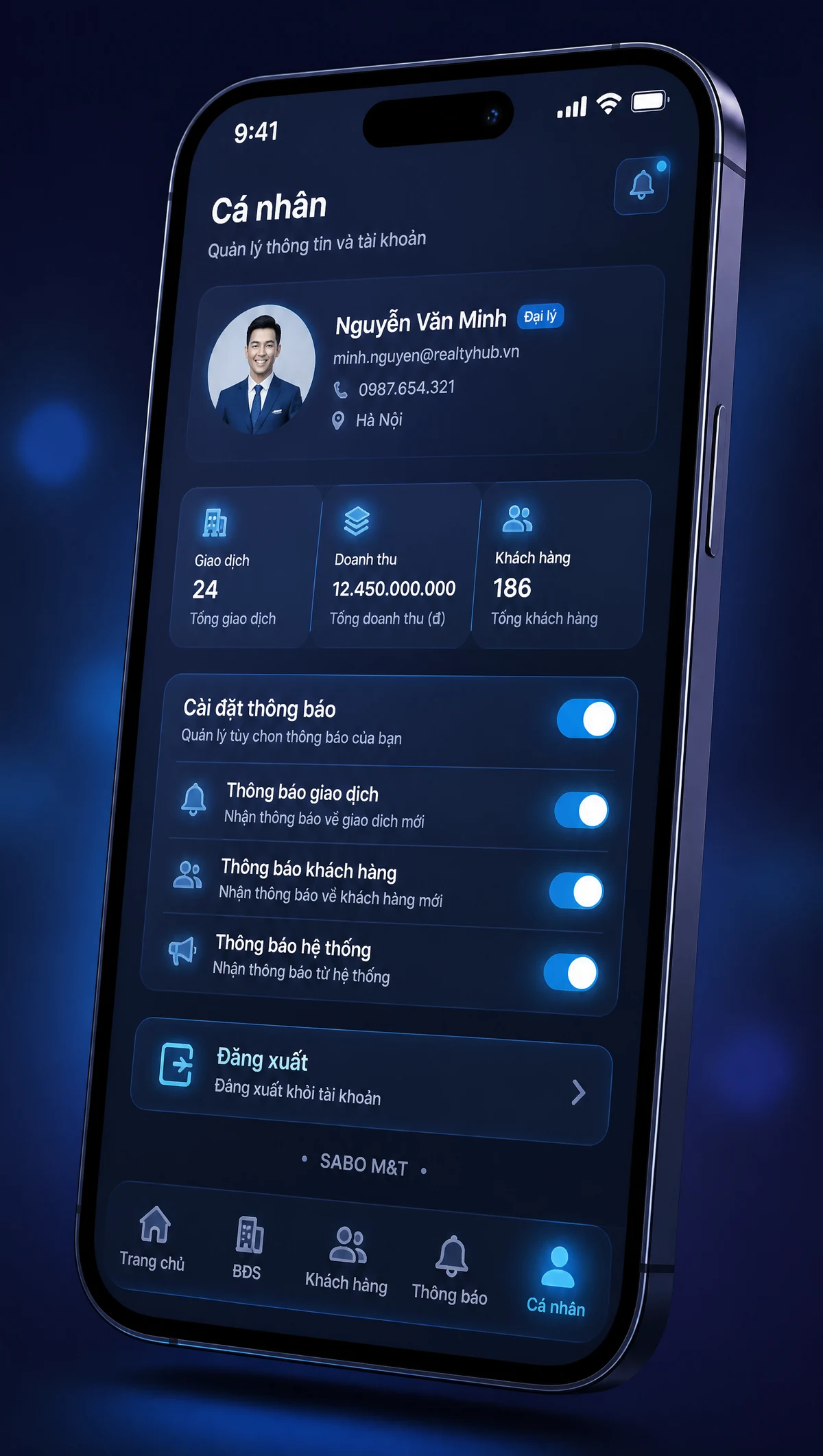 Giao diện mobile đại lý bất động sản — màn 5