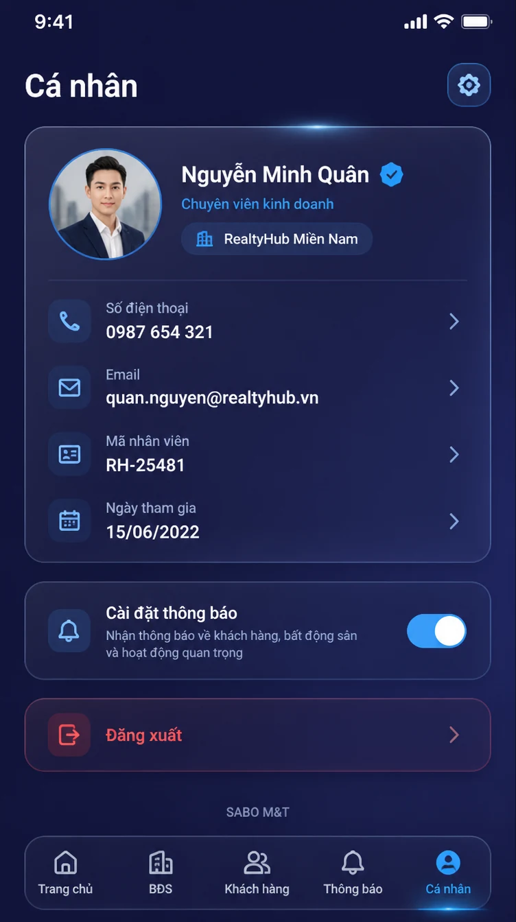 Giao diện mobile đại lý bất động sản — màn 10