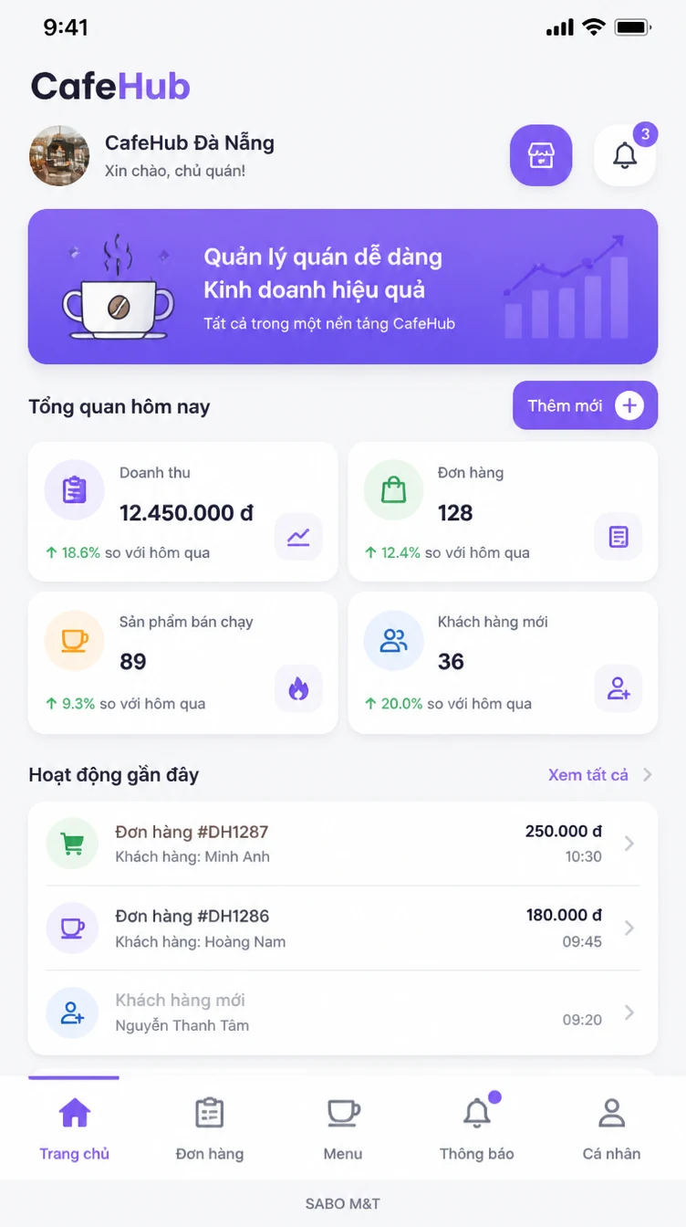 Giao diện mobile quán cà phê — màn 6