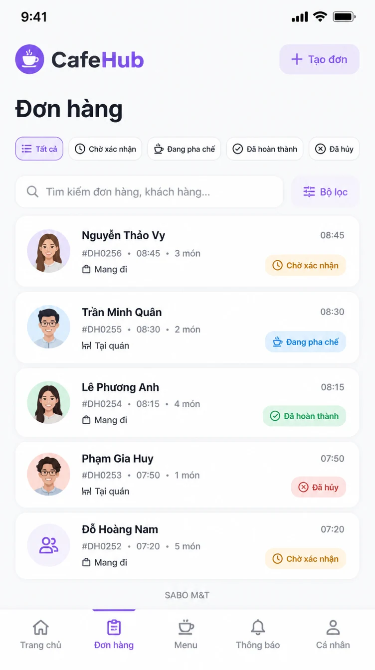 Giao diện mobile quán cà phê — màn 7