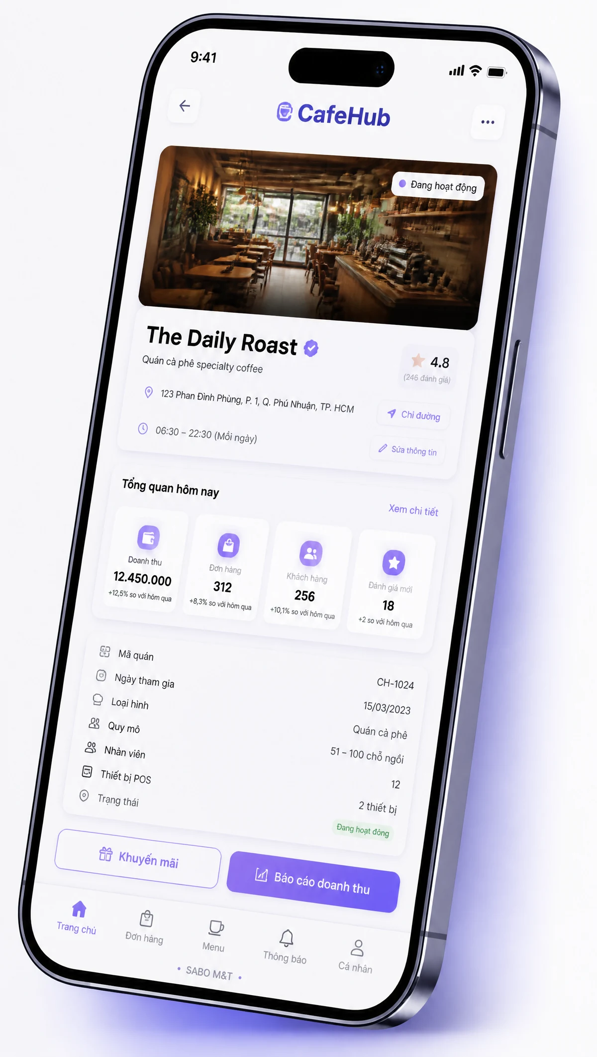 Giao diện mobile quán cà phê — màn 3