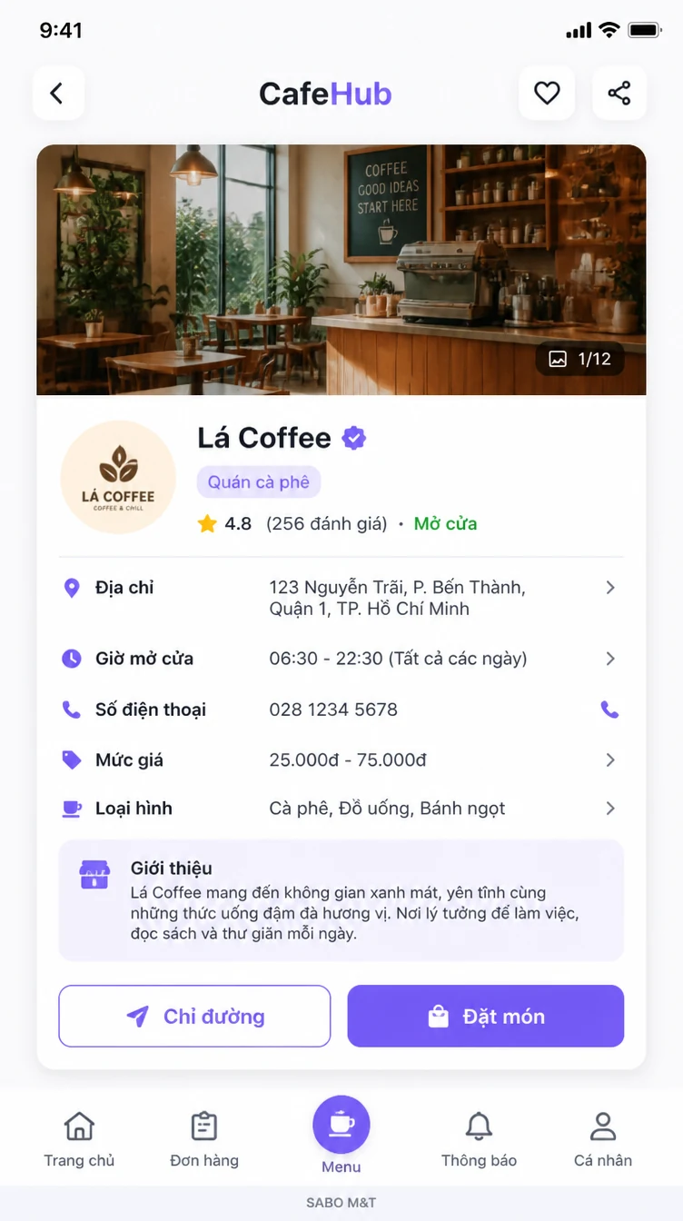 Giao diện mobile quán cà phê — màn 8
