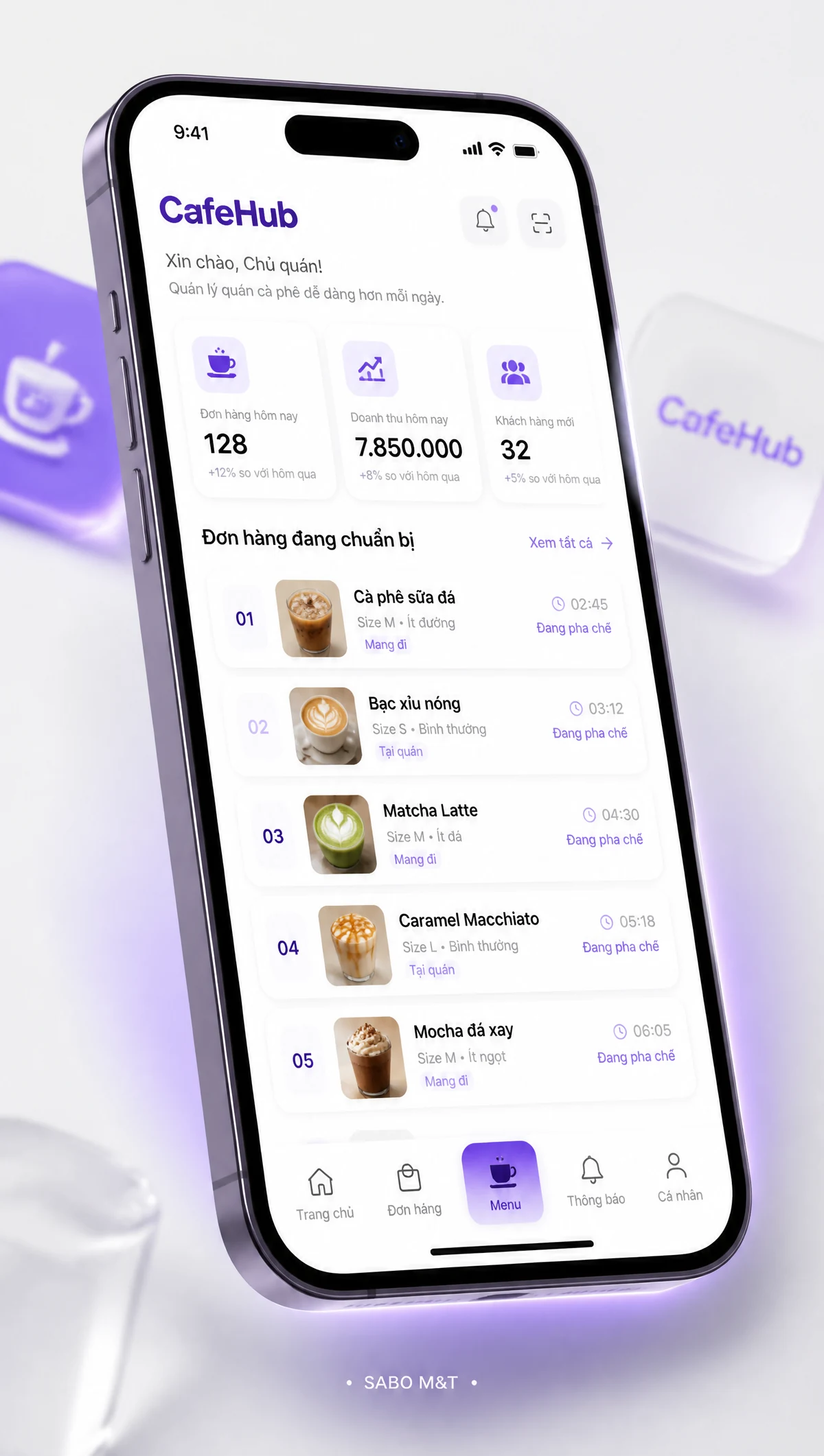 Giao diện mobile quán cà phê — màn 4