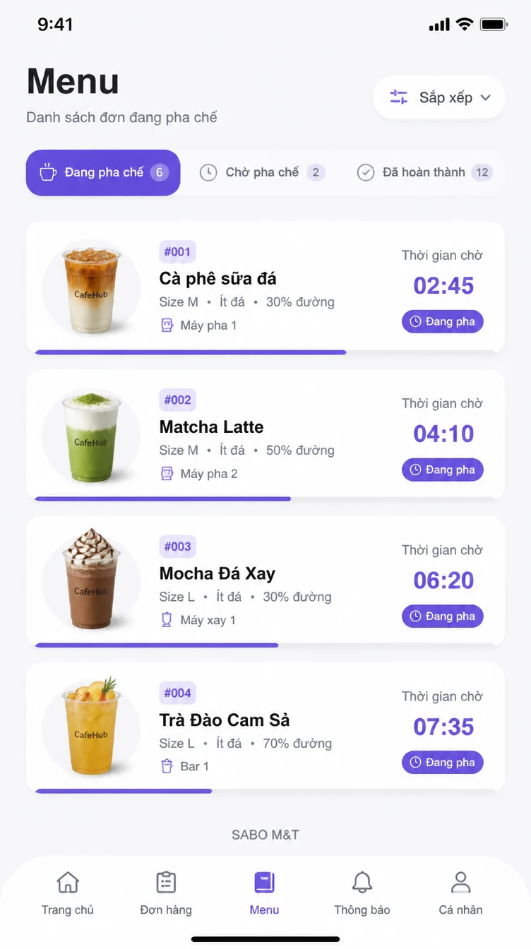 Giao diện mobile quán cà phê — màn 9