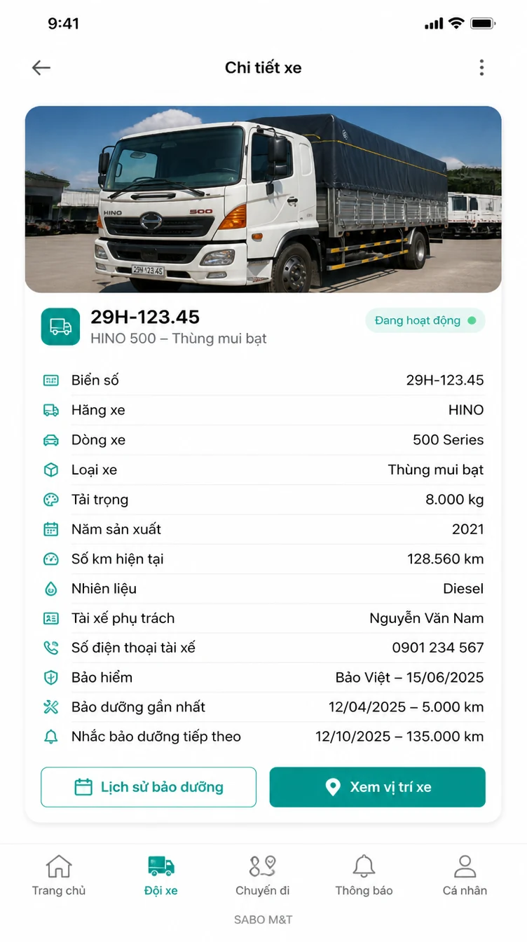 Giao diện mobile vận tải – đội xe — màn 8