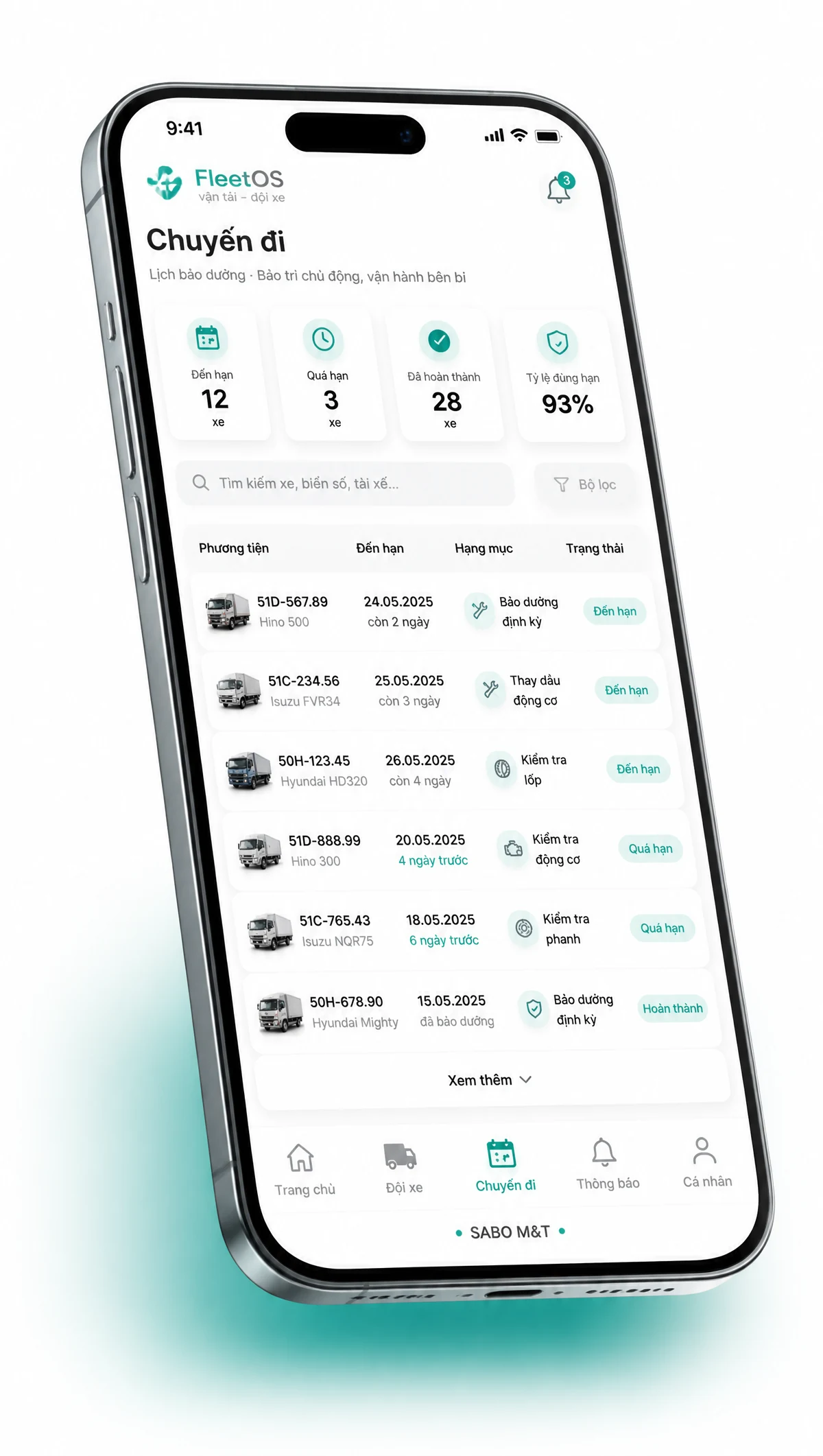 Giao diện mobile vận tải – đội xe — màn 4