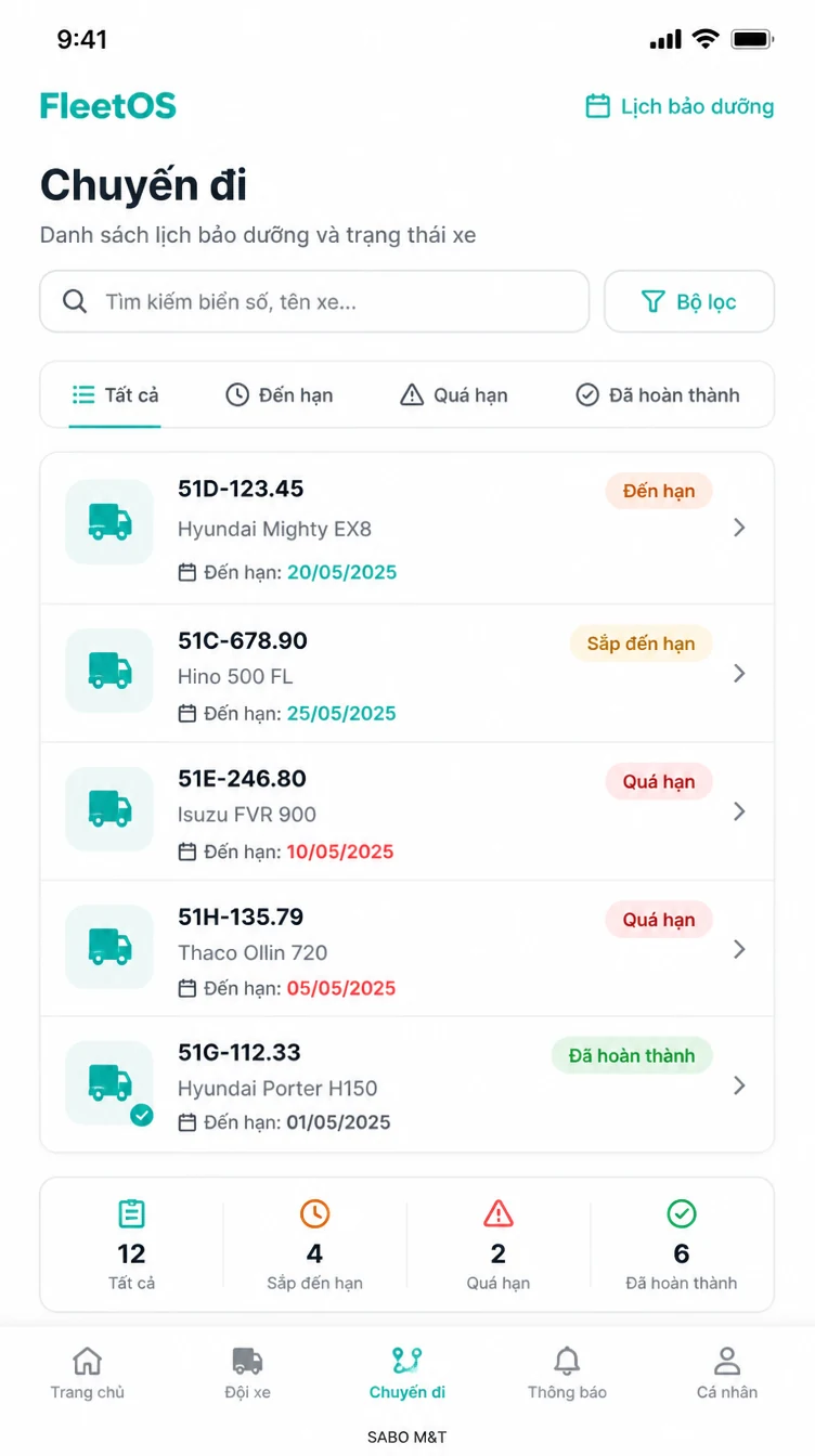 Giao diện mobile vận tải – đội xe — màn 9