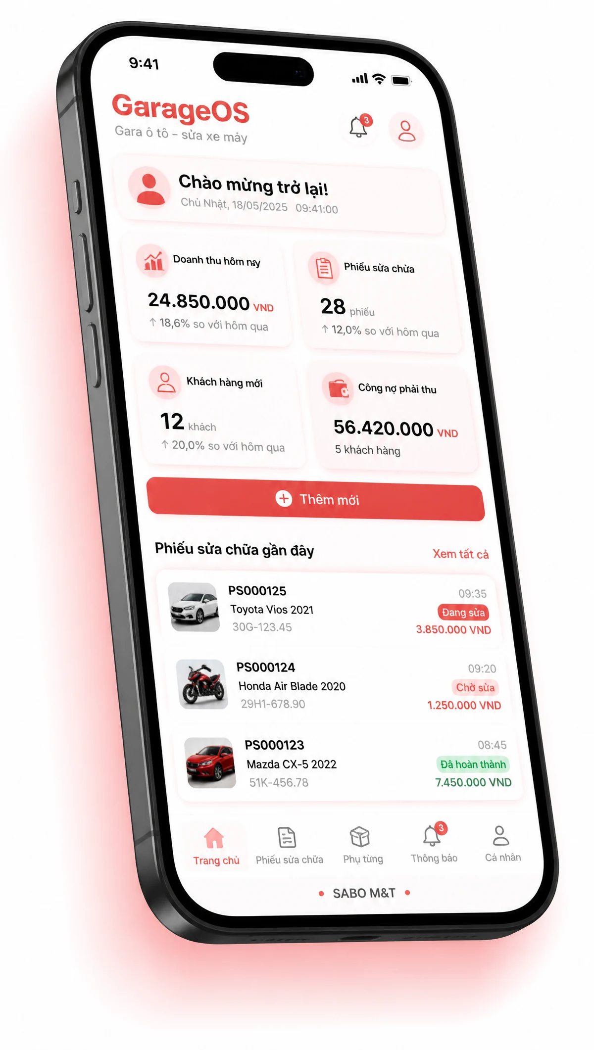Giao diện mobile gara ô tô – sửa xe máy — màn 1