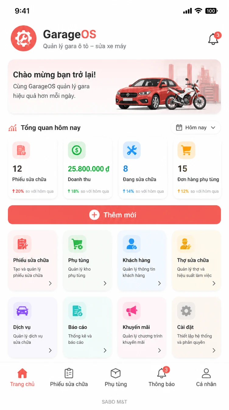 Giao diện mobile gara ô tô – sửa xe máy — màn 6