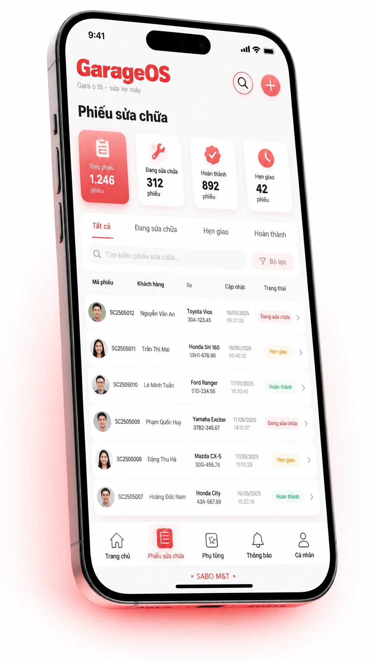Giao diện mobile gara ô tô – sửa xe máy — màn 2