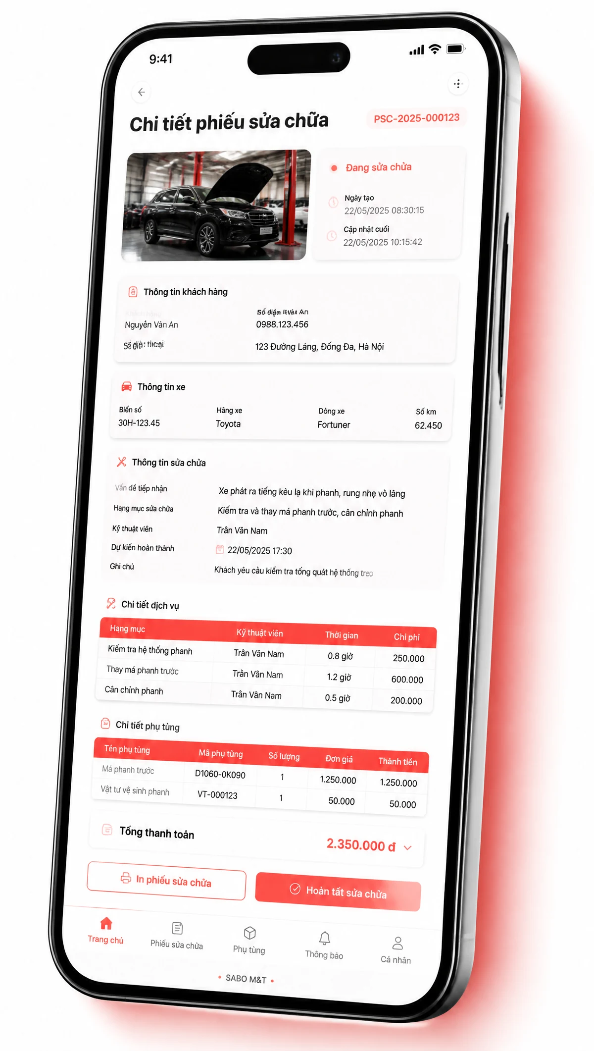 Giao diện mobile gara ô tô – sửa xe máy — màn 3