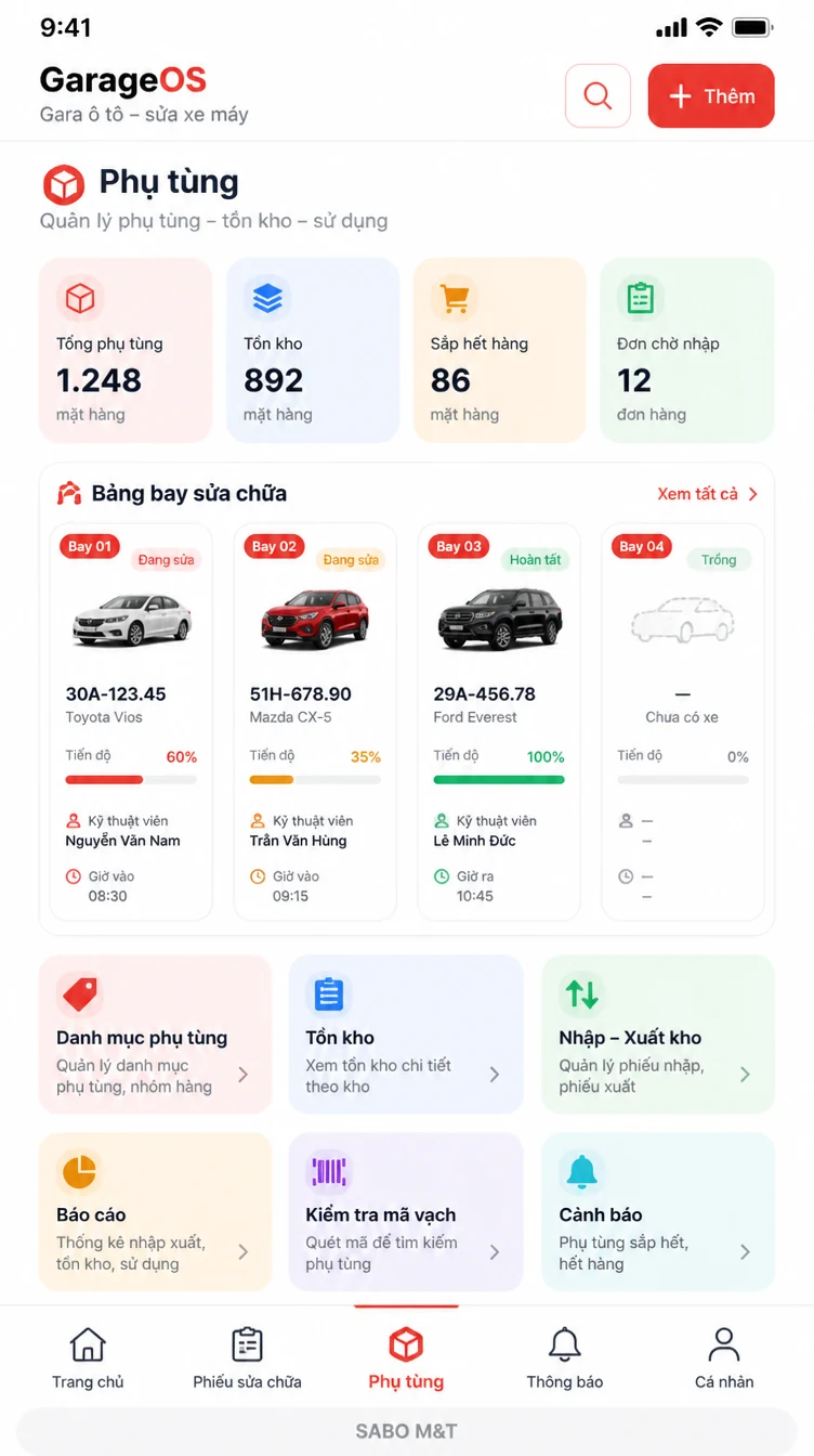 Giao diện mobile gara ô tô – sửa xe máy — màn 9