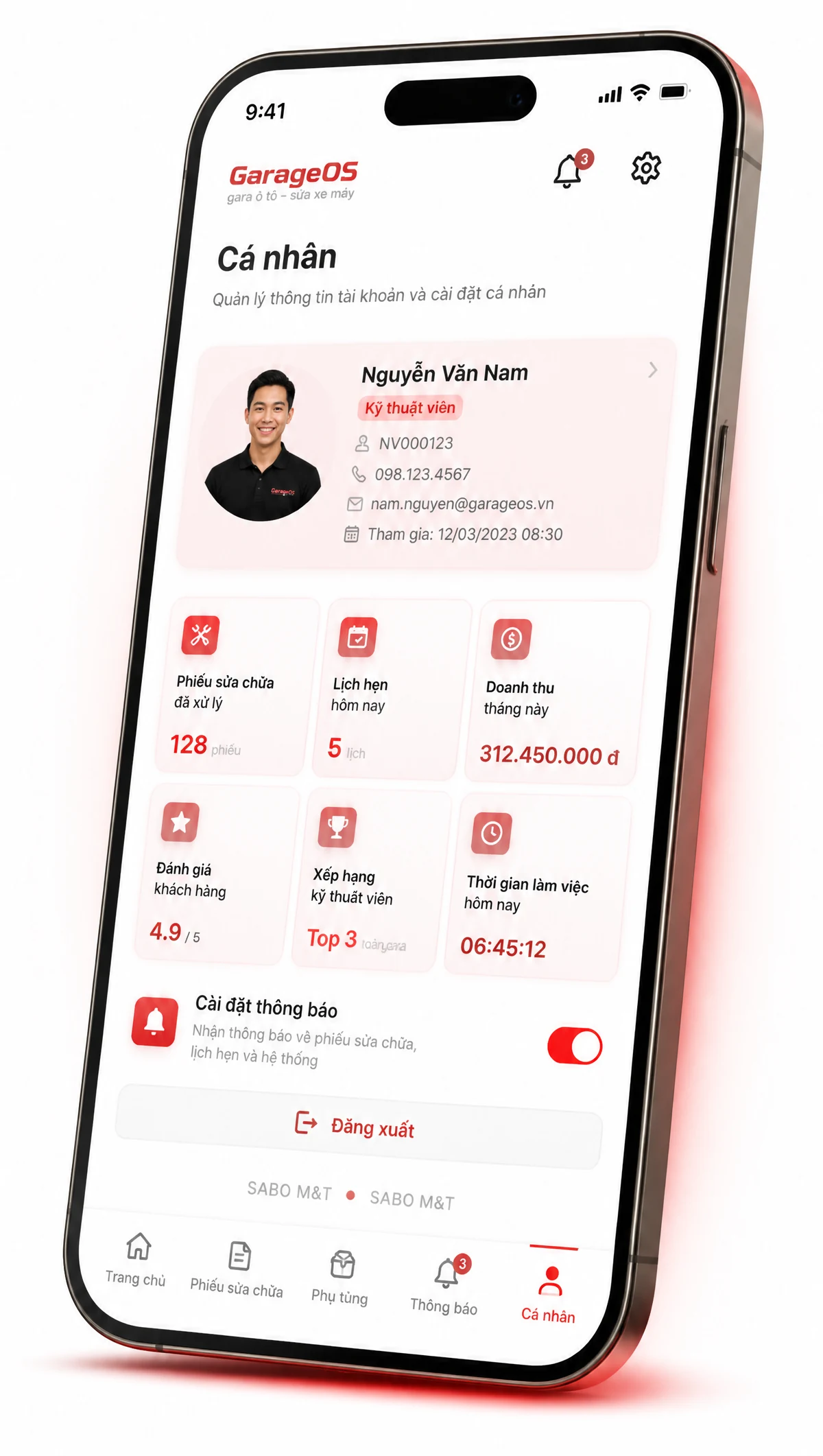 Giao diện mobile gara ô tô – sửa xe máy — màn 5