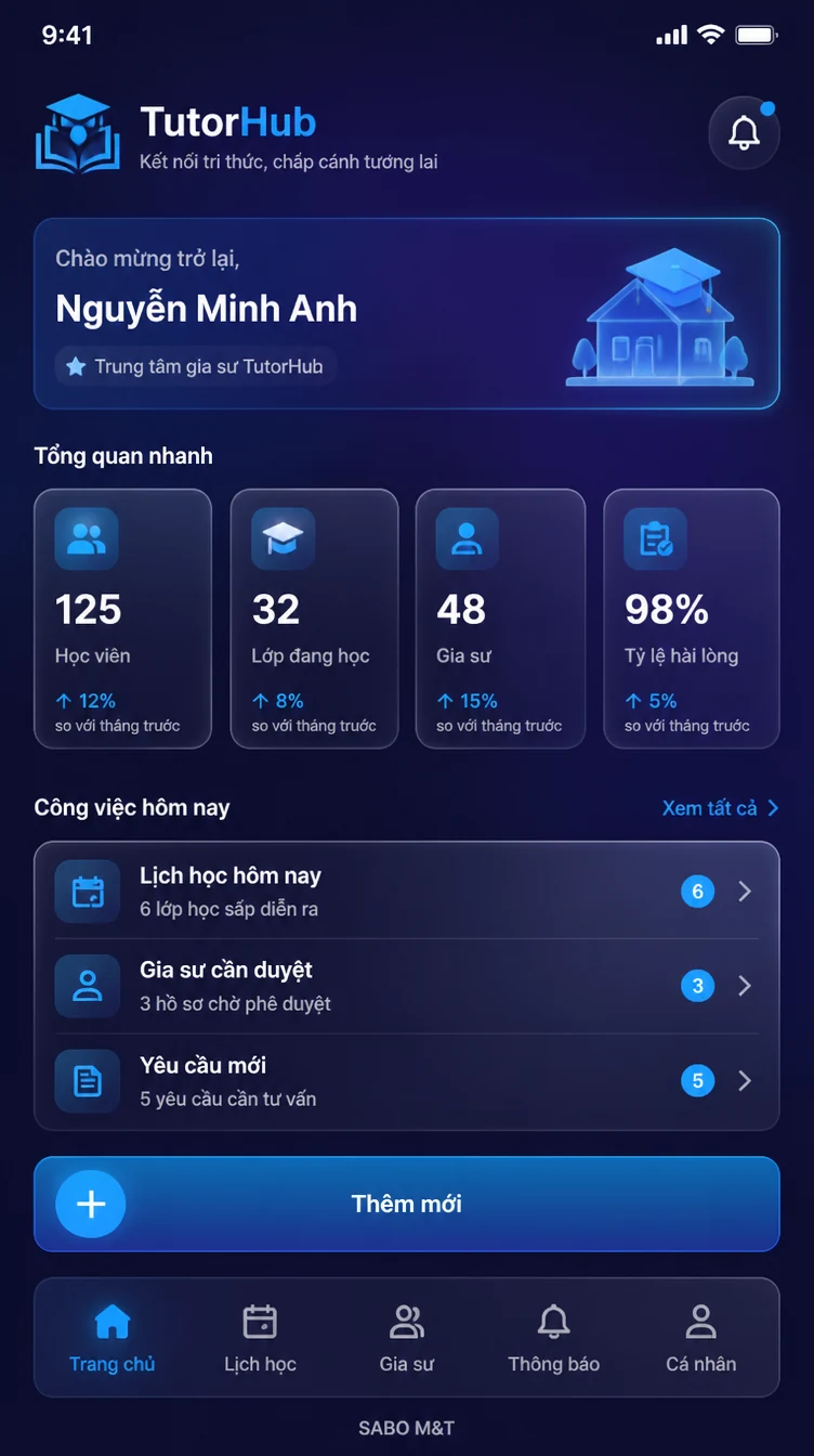 Giao diện mobile trung tâm gia sư — màn 6