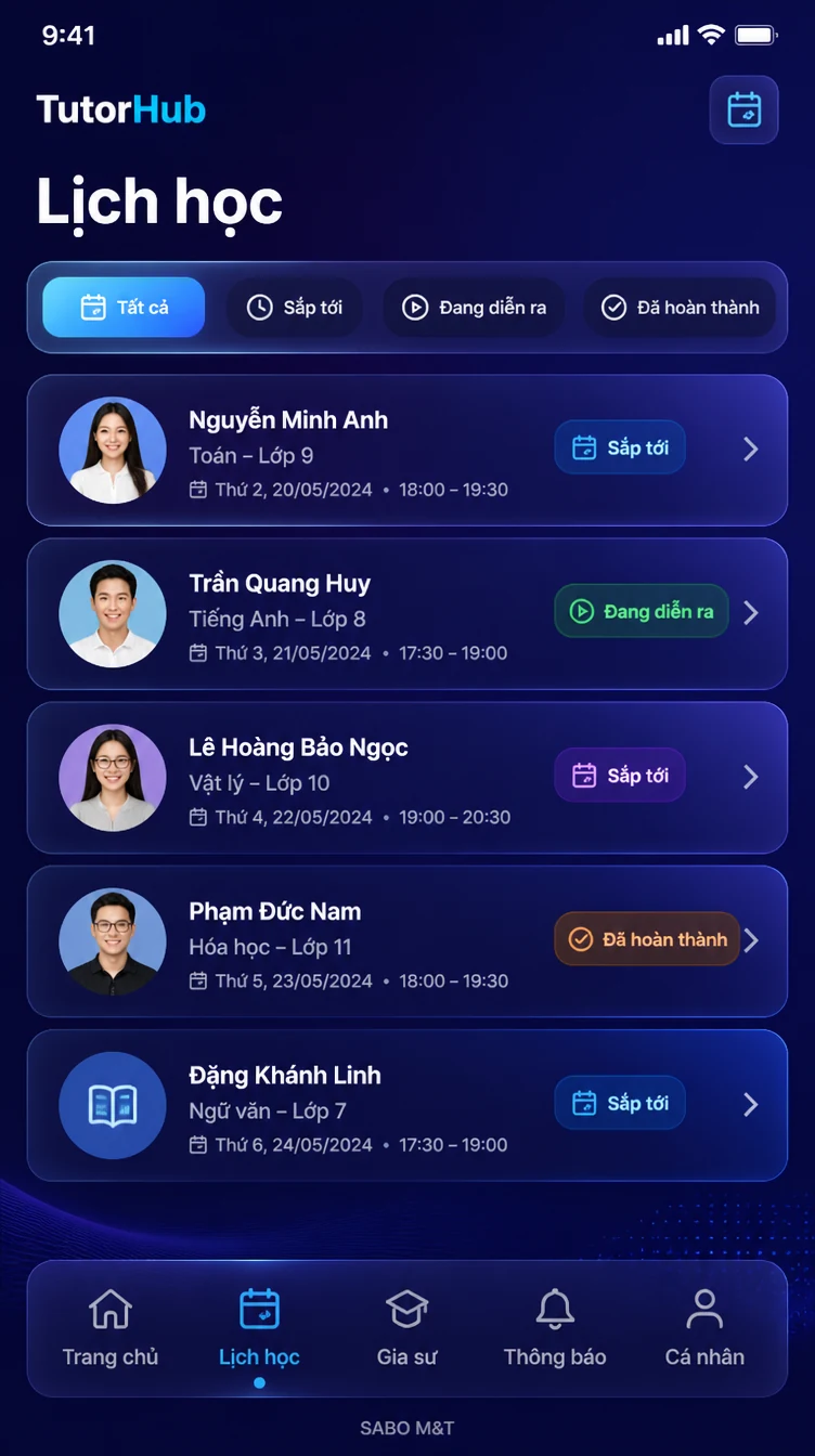 Giao diện mobile trung tâm gia sư — màn 7