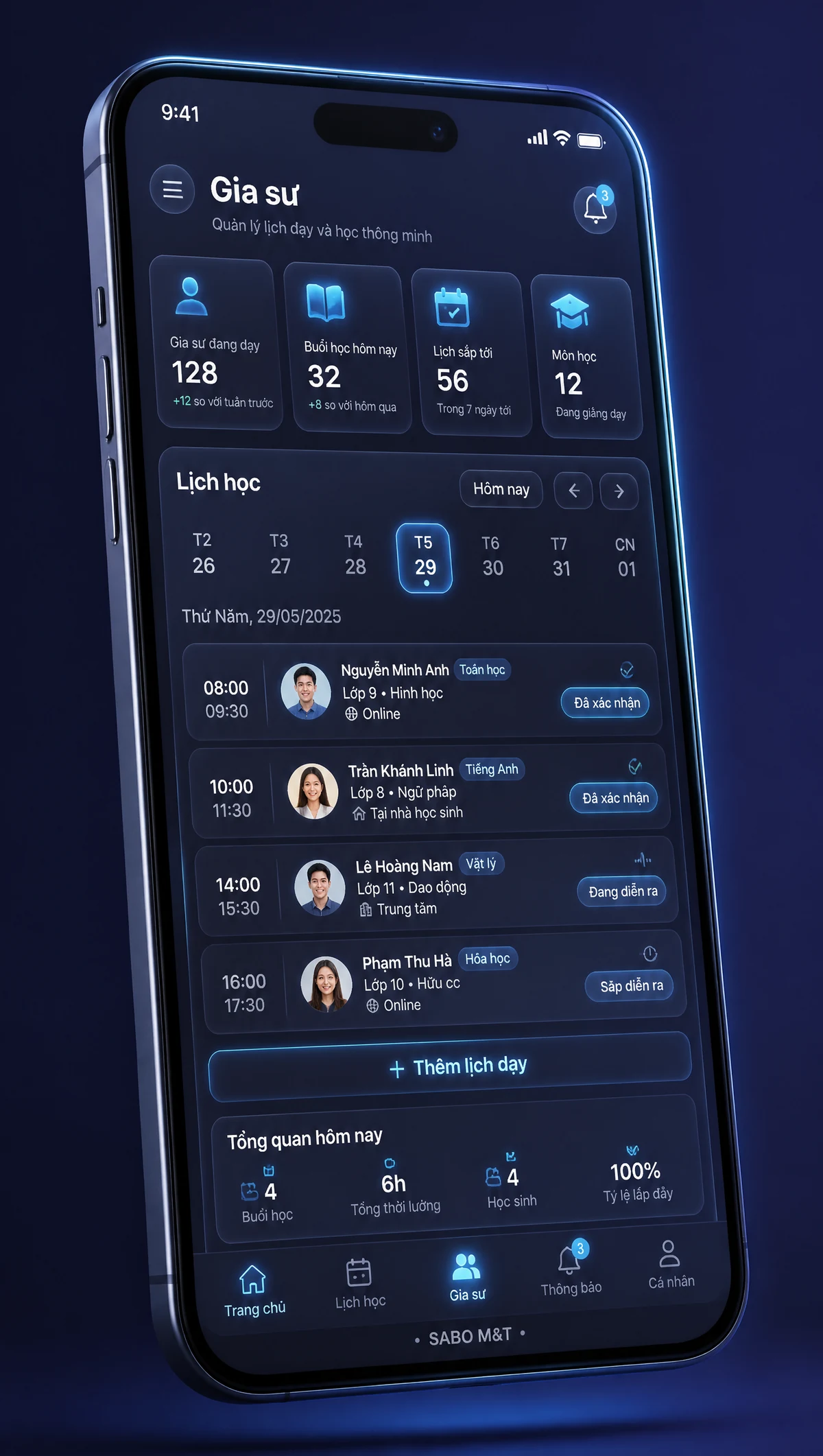 Giao diện mobile trung tâm gia sư — màn 4