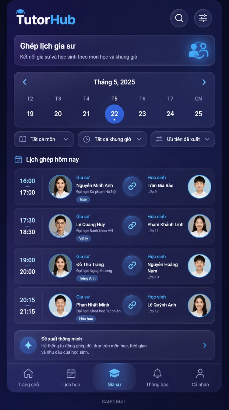 Giao diện mobile trung tâm gia sư — màn 9