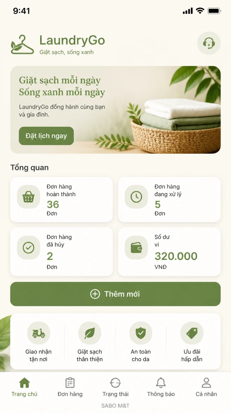 Giao diện mobile chuỗi giặt ủi — màn 6