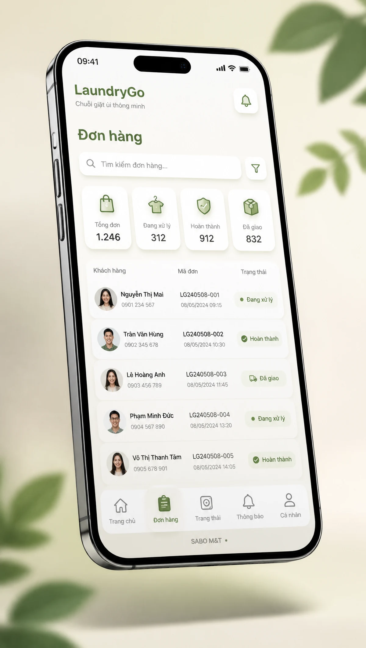 Giao diện mobile chuỗi giặt ủi — màn 2