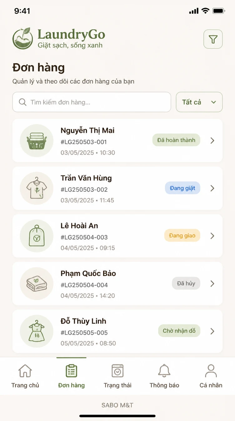 Giao diện mobile chuỗi giặt ủi — màn 7